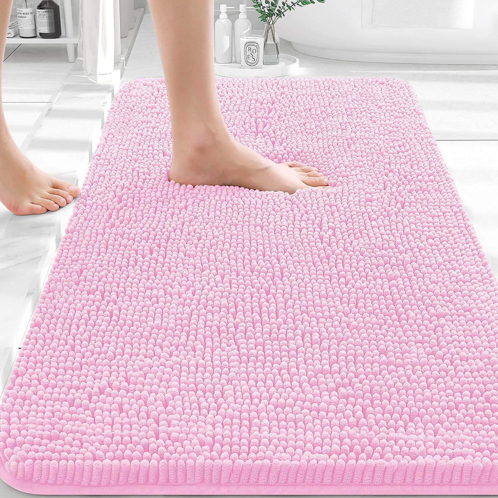 OLANLY Toilet Rugs U-Shaped 24x20, Extra Soft Absorbent Chenille Contour Bathroom Rugs for Toilet, Dry Quickly, Machine Washable, Non-Slip Bath Mat, Light Grey