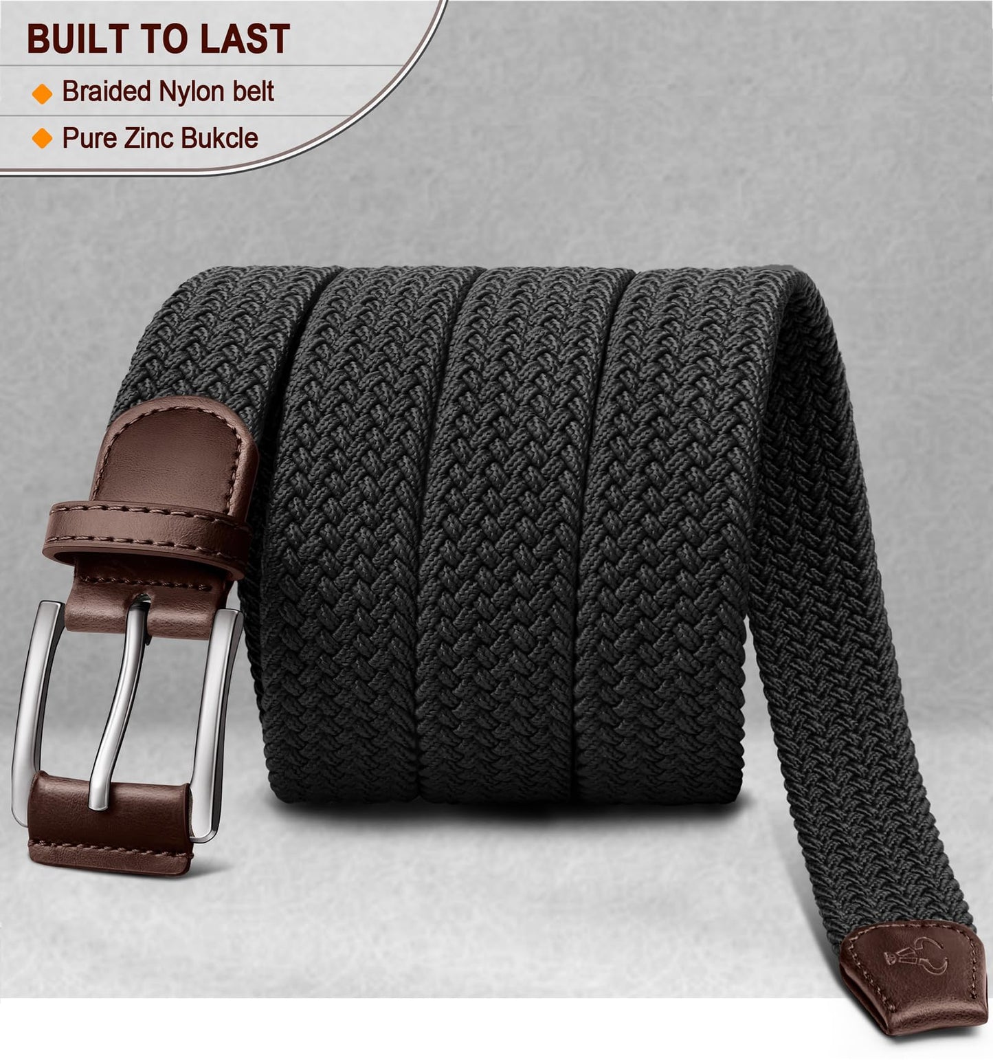 BULLIANT Belt for Men 2Pack,Mens Gift Stretch Braided Web Belt Elastic for Casual Golf Jeans,1 3/8"(Black/Beige,36"-40" Waist Adjustable)
