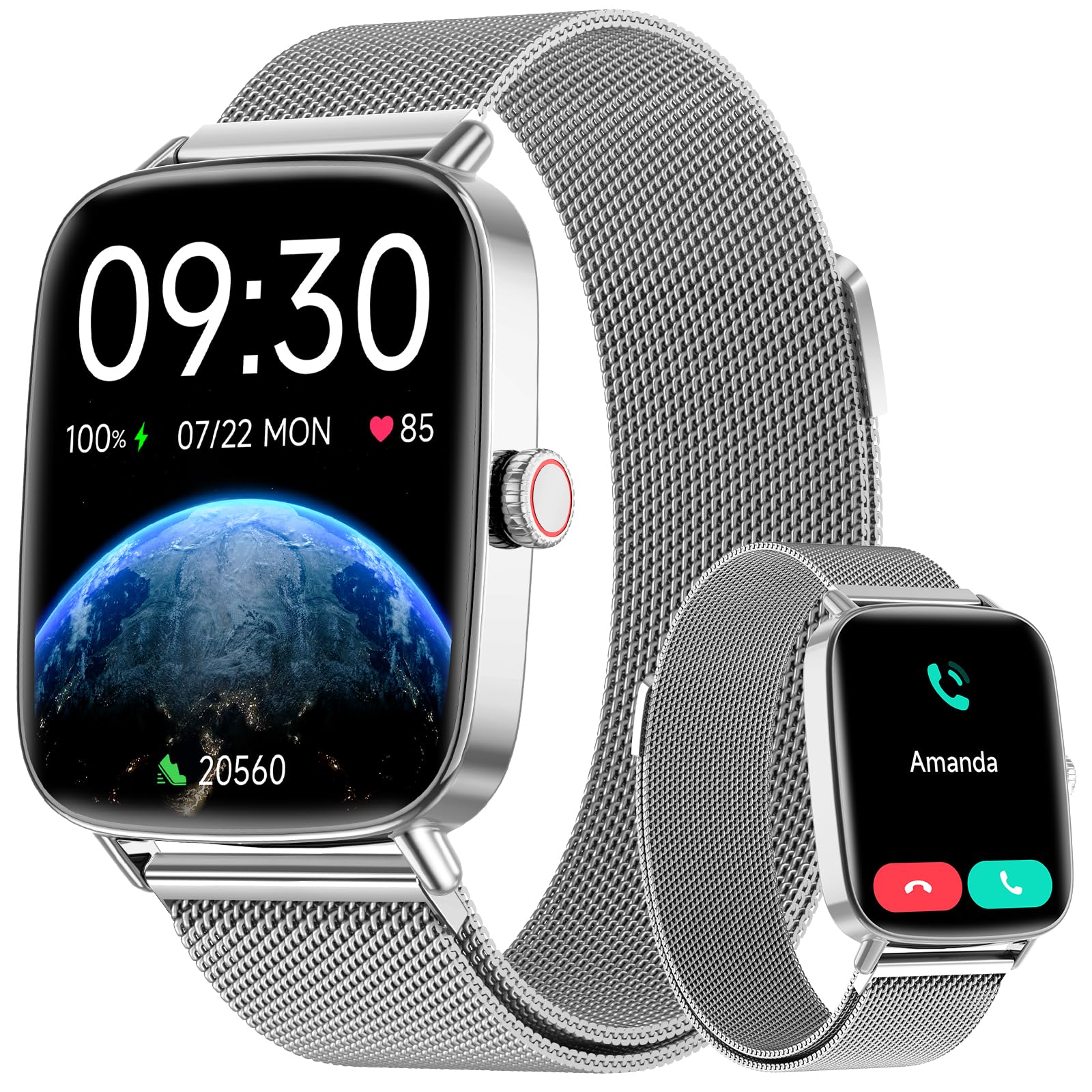 Smart Watch for Women Men, 1.85" HD AMOLED Fitness Tracker (Answer/Call) with 24/7 Heart Rate/Sleep/SpO2 Monitor for iPhone & Android, 120+ Sports Modes Smartwatch with IP68 Waterproof, 2 Bands