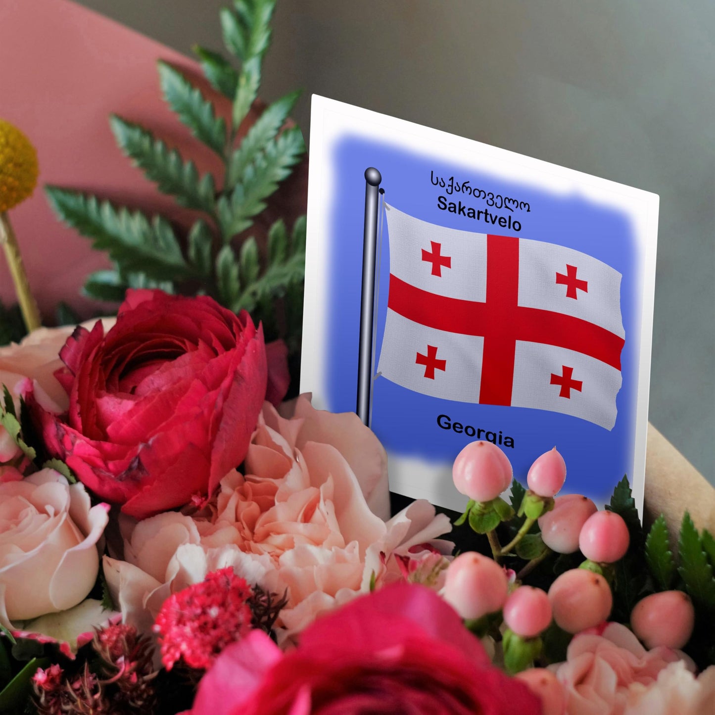 3dRose The flag of country Georgia waving with Georgia written in English and Georgian. - Greeting Cards, 6 x 6 inches, set of 12 (gc_63156_2)