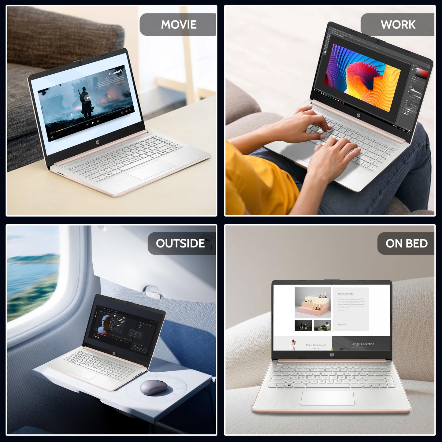 HP Essential Laptop Computer for Student Daily Study, Microsoft Office 365, Intel N150, 4GB RAM, 128GB Storage, 500GB External HDD, Long Battery Life & Fast Charging, Windows 11 Home, Rose Gold