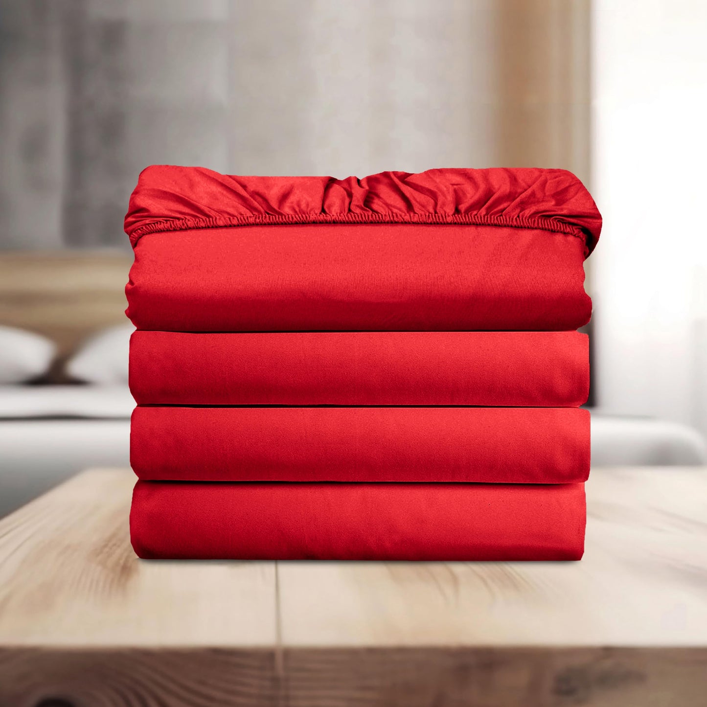 Elegant Comfort Super Soft Bulk 4-Pack Extra Deep Pocket 1500 Premium Hotel Quality Microfiber Fitted Sheet for High Mattress up to 21" inch with Double Sided Smart Pockets, Queen, Red