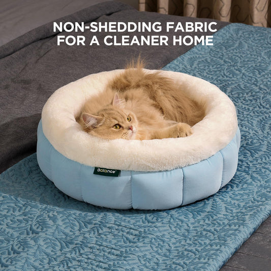 BALANCE Cat Beds for Indoor Cats, Washable Round Cat Bed, Cute Kitten Bed with Anti-Slip Bottom for Kitty and Puppy, 18 Inches, Dream Blue