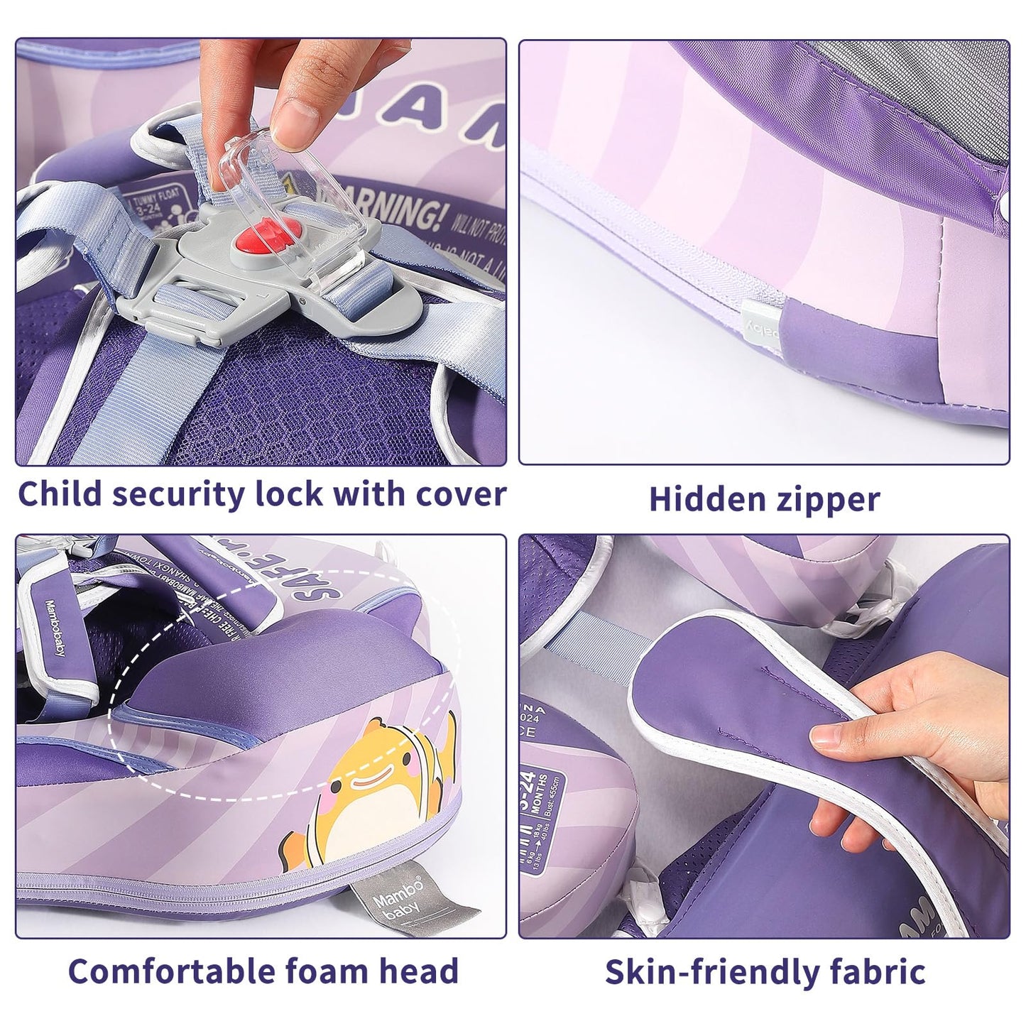 Mambobaby Float with Canopy Size Improved Non Inflatable Infant Pool Float Smart Mambo Float Swim Trainer Add Tail Baby Swim Float Mambo Baby Float Solid Air Free Water Waist Swimming Ring