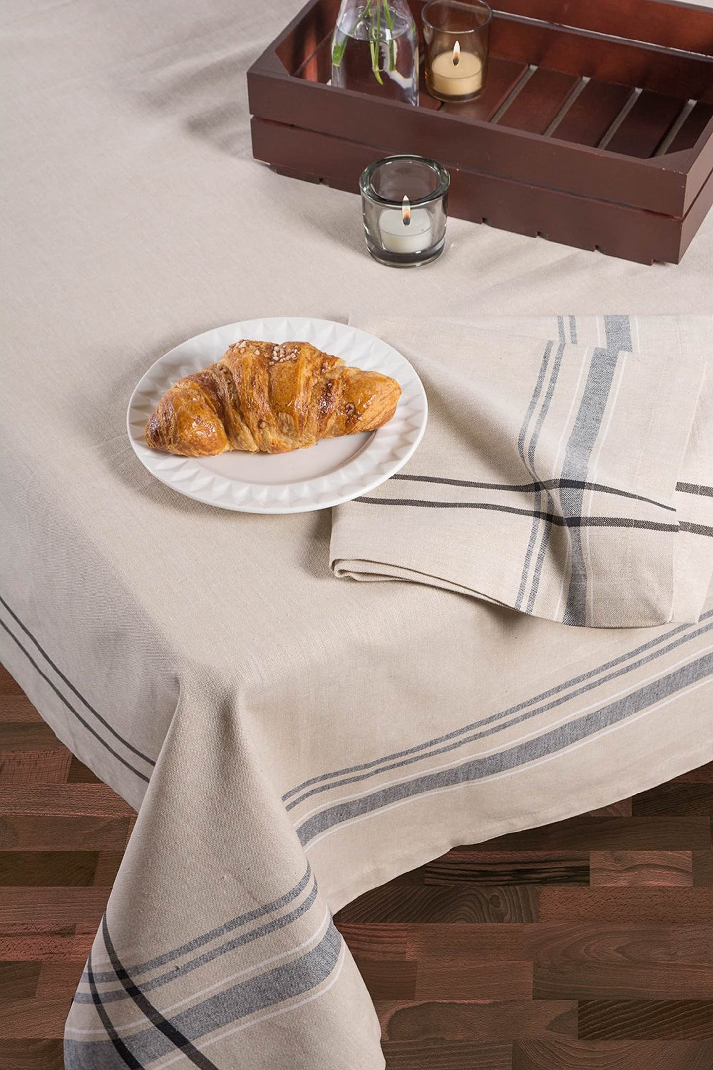 DII French Stripe Tabletop Collection Farmhouse Style Dining Table Linen Napkin Set, 20x20, Taupe/Black, 6 Piece