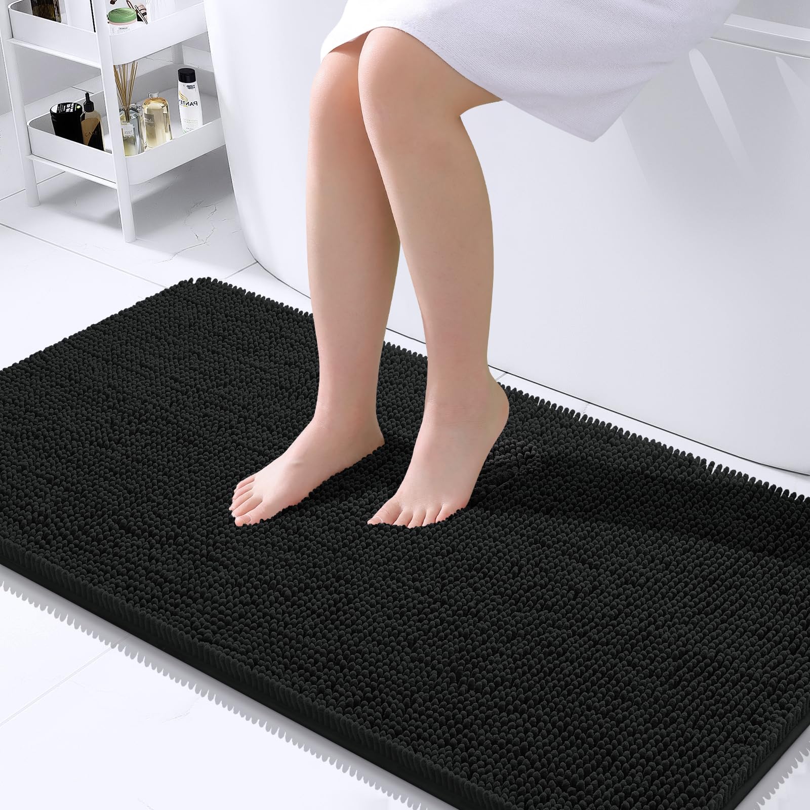 OLANLY Toilet Rugs U-Shaped 24x20, Extra Soft Absorbent Chenille Contour Bathroom Rugs for Toilet, Dry Quickly, Machine Washable, Non-Slip Bath Mat, Light Grey