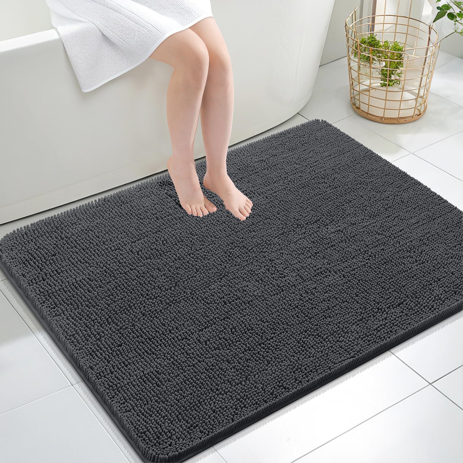 OLANLY Toilet Rugs U-Shaped 24x20, Extra Soft Absorbent Chenille Contour Bathroom Rugs for Toilet, Dry Quickly, Machine Washable, Non-Slip Bath Mat, Light Grey