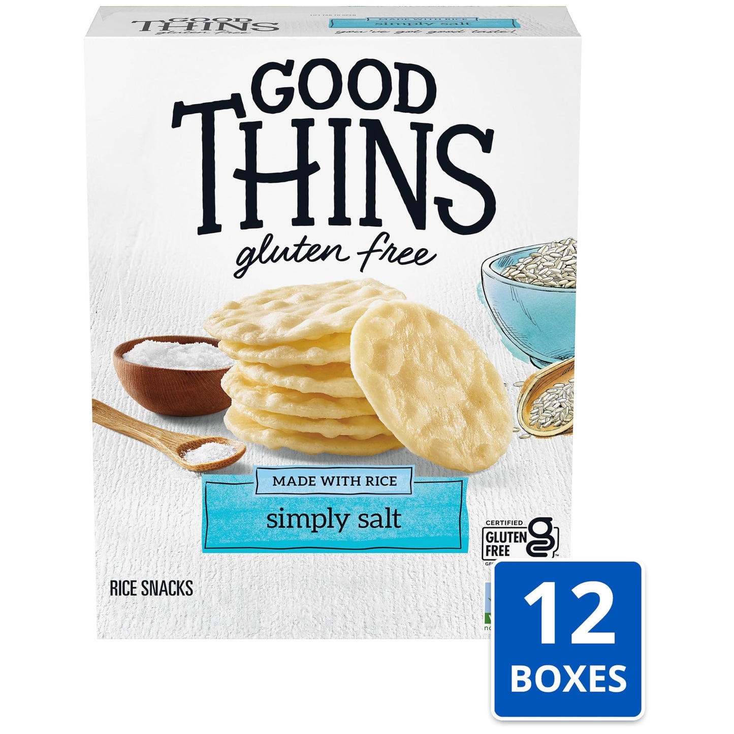 Good Thins Simply Salt Rice Snacks Gluten Free Crackers, Bulk Snack Crackers, 12 - 3.5 oz Boxes