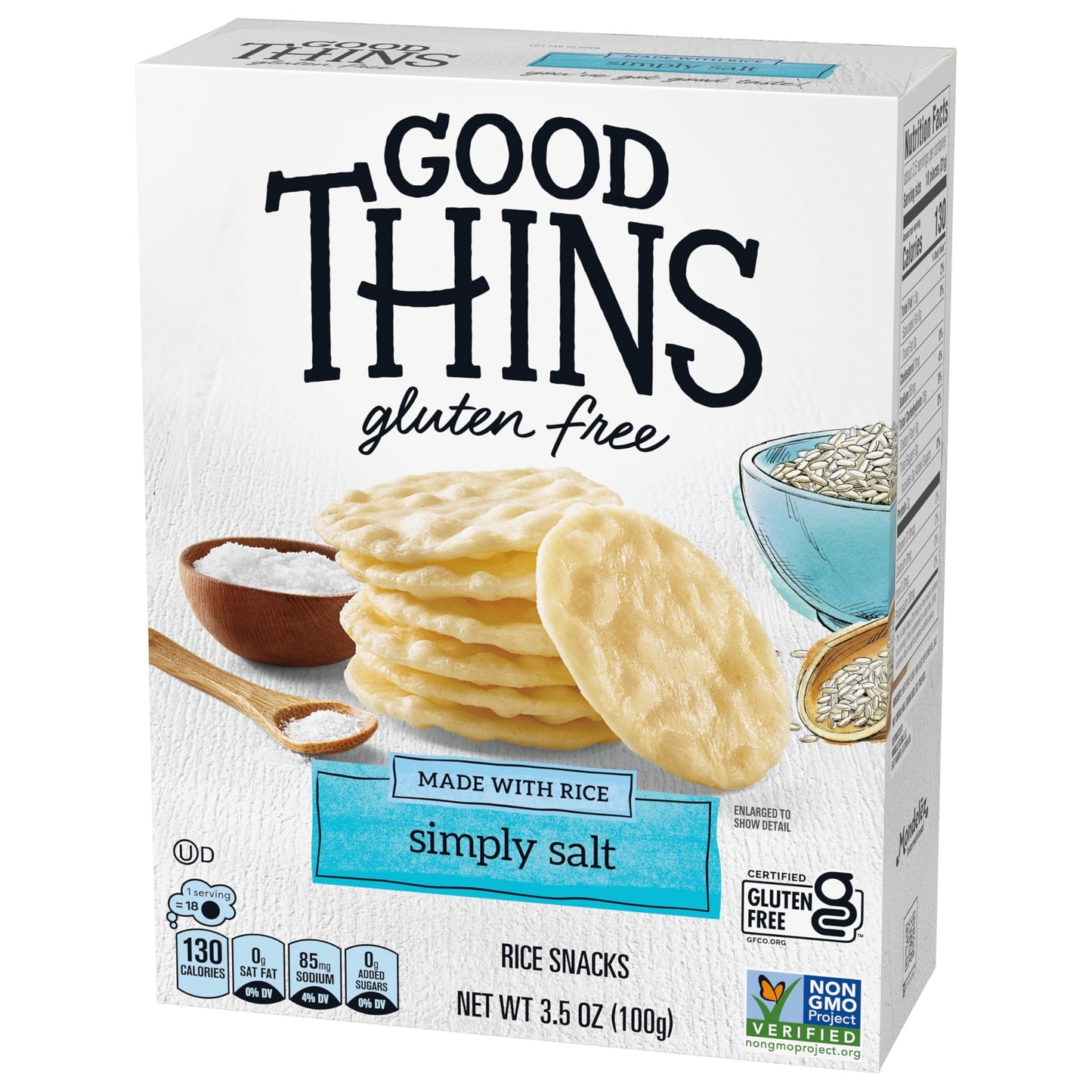Good Thins Simply Salt Rice Snacks Gluten Free Crackers, Bulk Snack Crackers, 12 - 3.5 oz Boxes