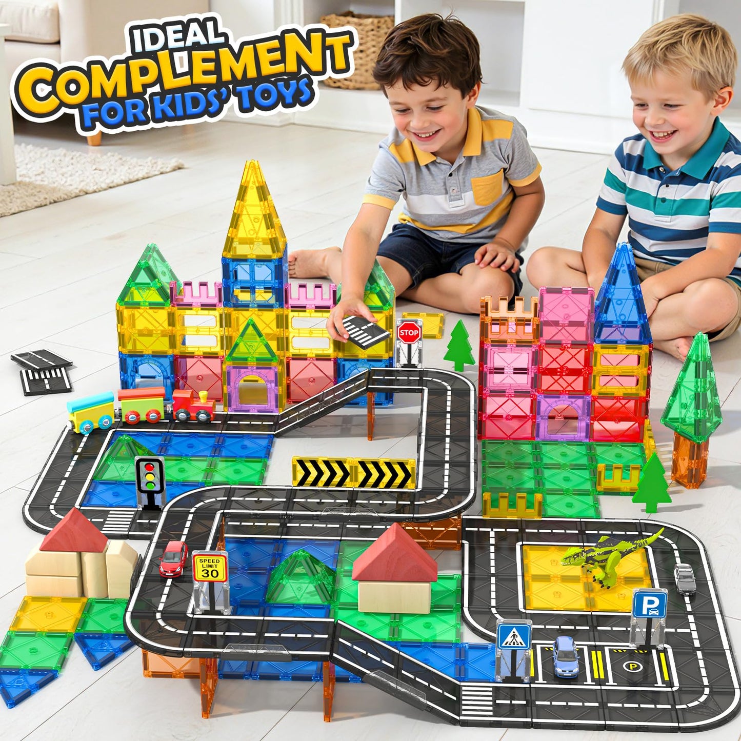 IGIVI Magnetic Tiles Road Expansion Pack, STEM Magnetic Building Blocks for Kids, Educational Montessori Sensory Toys for Kids Ages 3-5 4-8 5-7, Christmas Birthday Gift for 3+ Year Old Boys Girls
