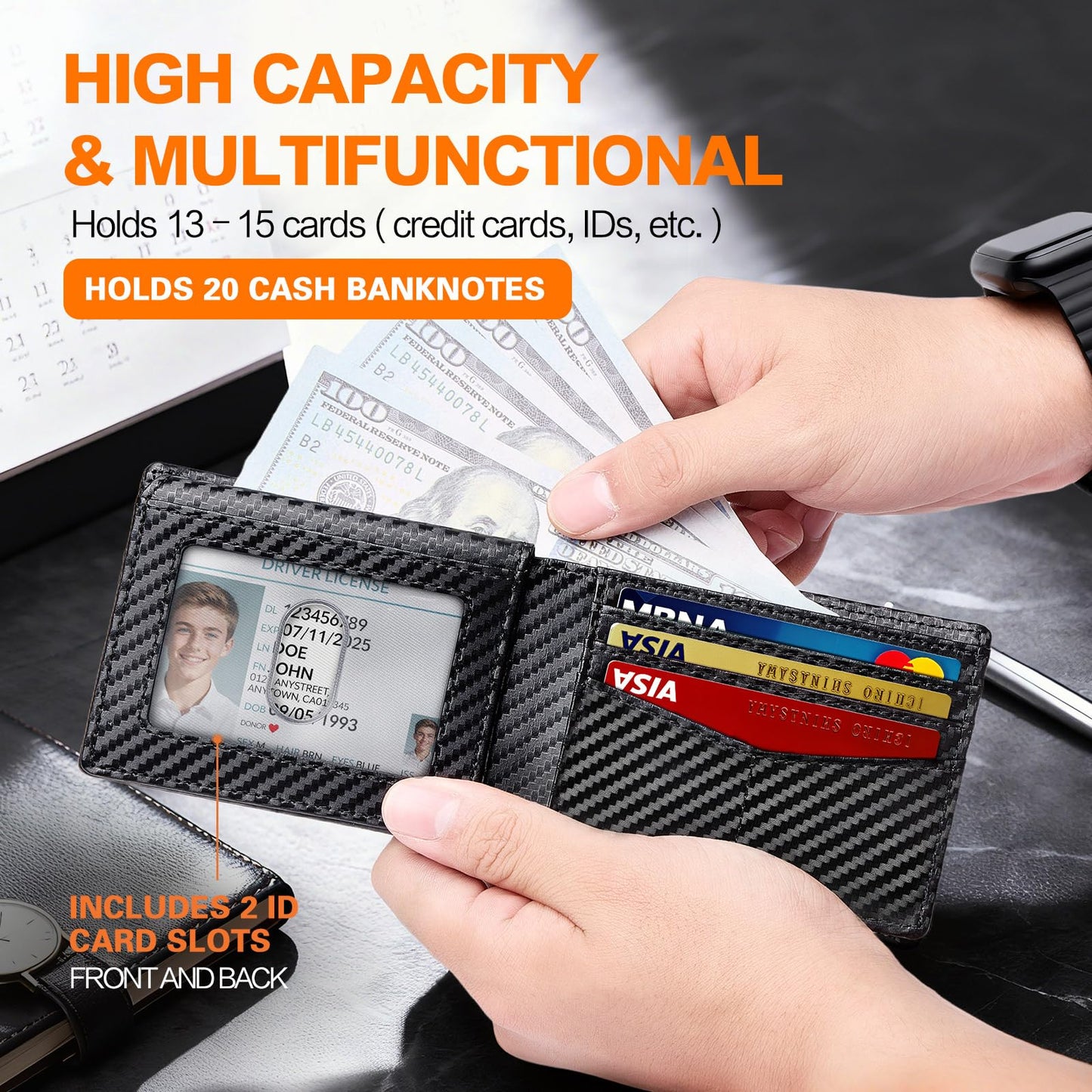 🔥72% Off!🔥Wallet for Men Slim RFID Blocking Bifold Carbon Fiber
