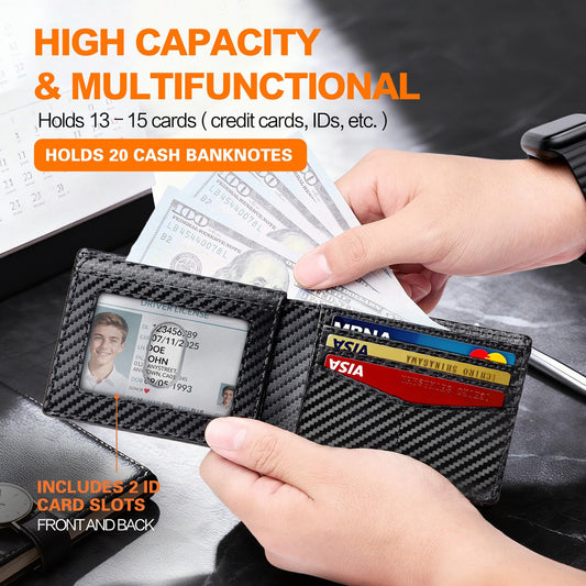 🔥72% Off!🔥Wallet for Men Slim RFID Blocking Bifold Carbon Fiber