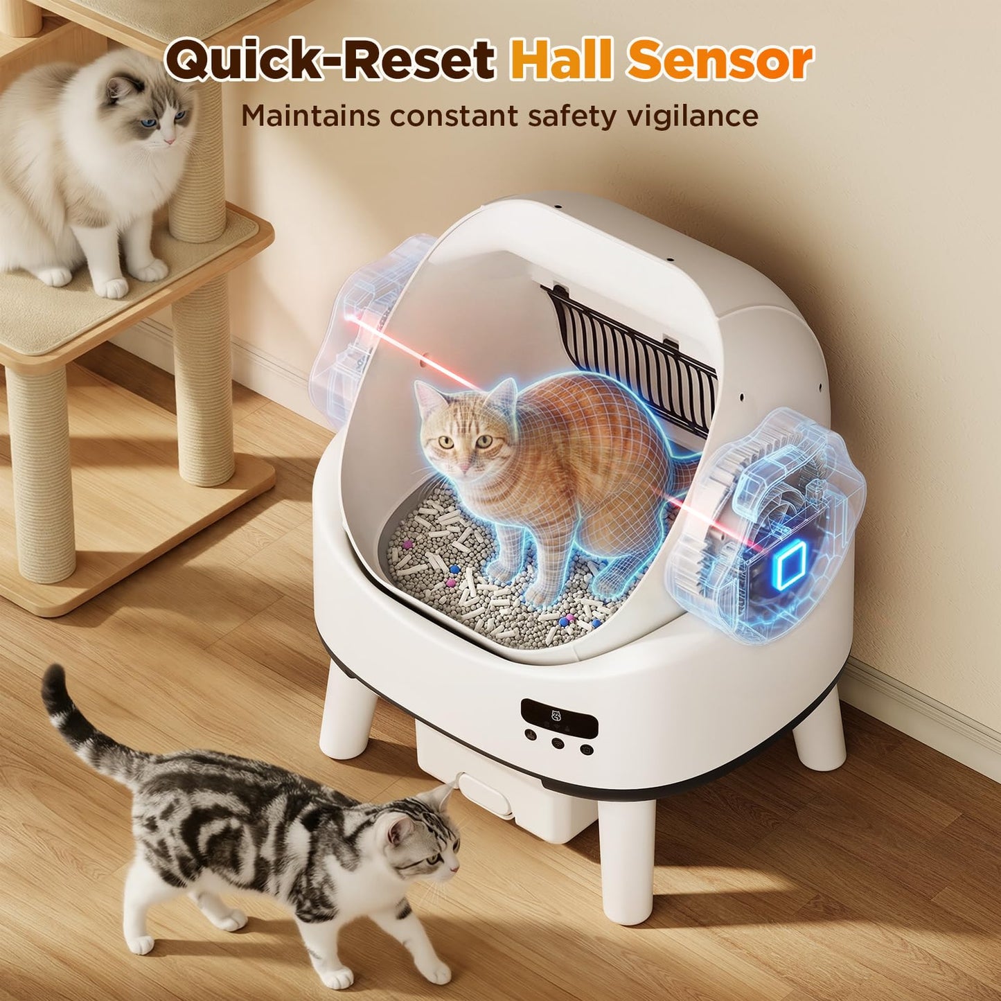 Linvivon Self Cleaning Cat Litter Box for Multiple Cats, Open-Top Automatic Litter Box, App Control, Safety Sensors, Hands-Free Large Capacity 10L Waste Bin, Ultra-Quiet