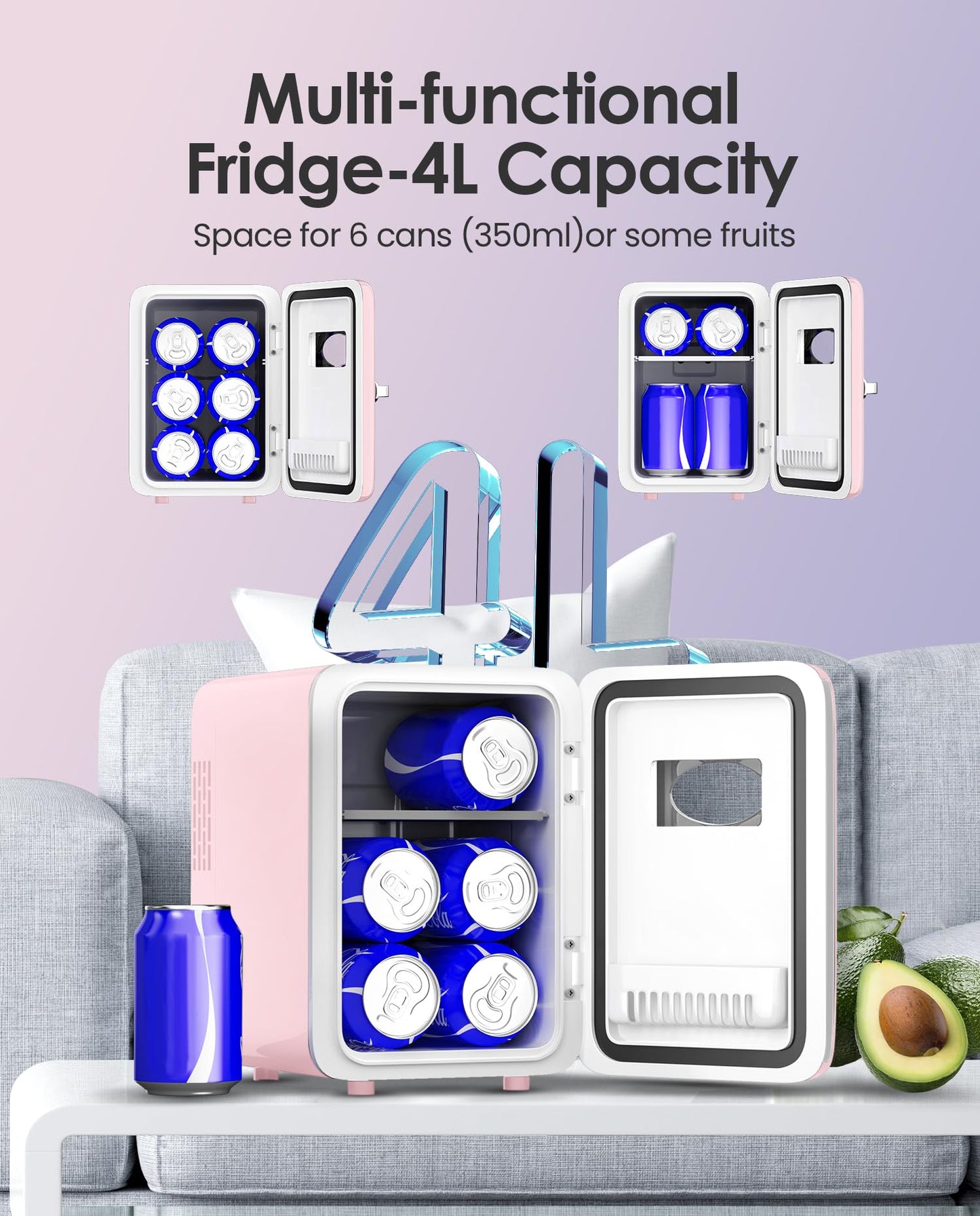 CUTIEWORLD Skincare Fridge - 4L Makeup Fridge for Refrigerating Makeup, Skincare and Food, Mini Fridge for Bedroom, Office and Car, Cooler and Warmer, Beverage Cooler, Leather Pink