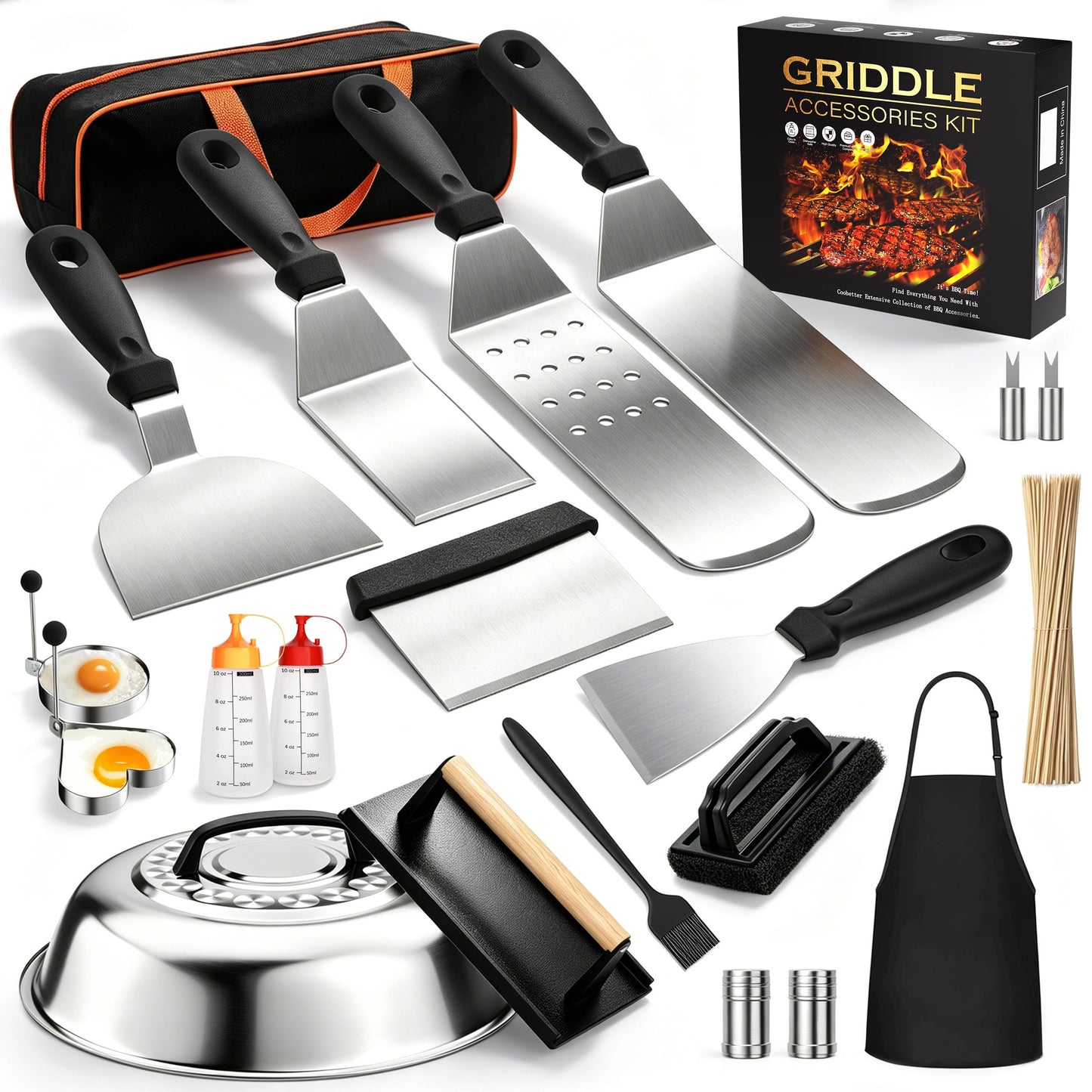 120 Pcs Griddle Accessories Kit, Perfect Hibachi Flat Top Grill Tools for Blackstone and Camp Chef, Enlarged Beefed-up Grill Spatula Gift Set with Basting Cover, Burger Press for Outdoor BBQ.