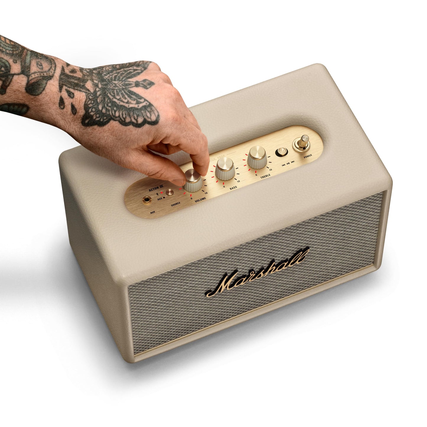 Marshall Acton III Bluetooth Home Speaker - Loud Stereo Sound with Bass and Treble Controls | Plug-in Powered | 3.5mm Aux Input - Cream
