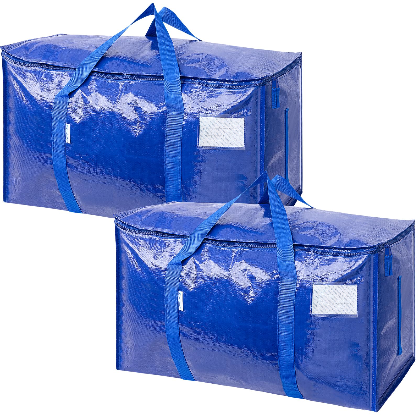 TICONN 12 Pack Extra Large Moving Bags Heavy Duty with Zippers & Carrying Handles, Durable Storage Bags Moving Boxes for Closet Organizers and Storage (12 Pack, Blue)