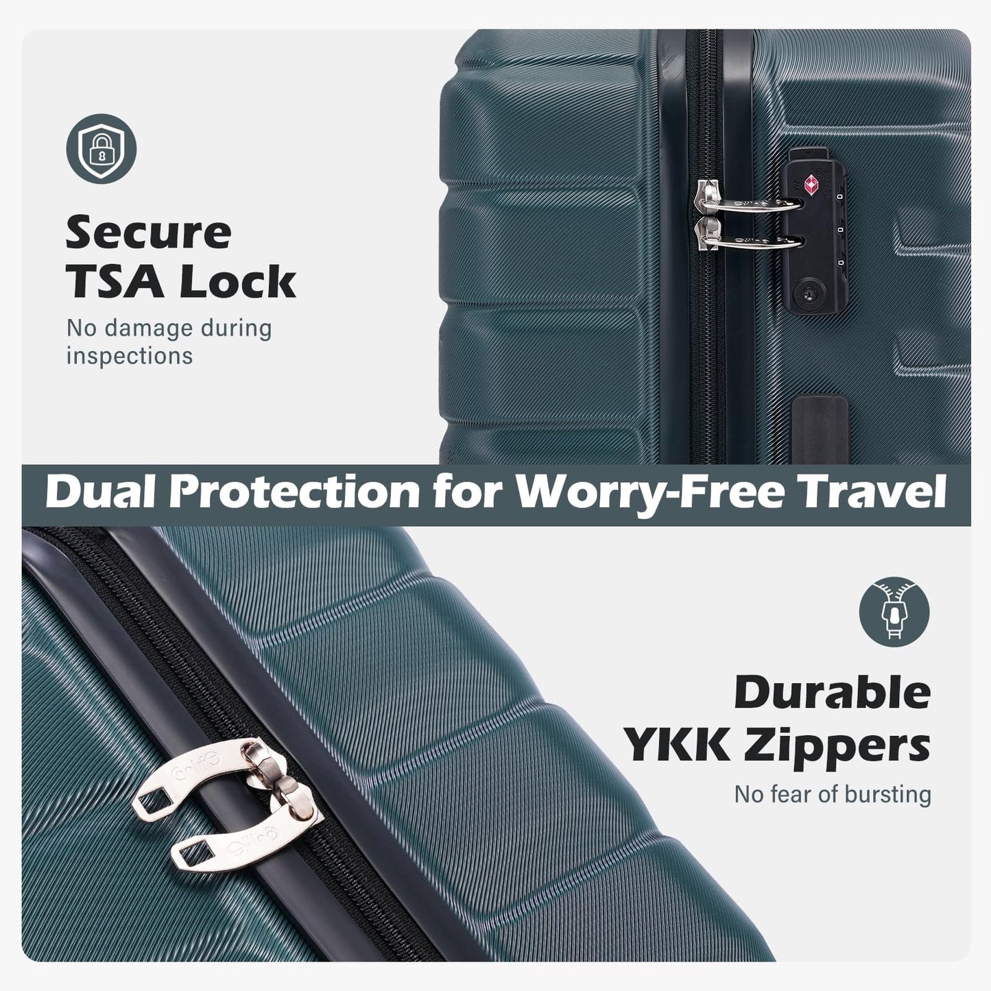 Coolife Luggage Sets, 3 Piece Hard Shell Suitcase Set with Spinner Wheels, Expandable Large Checked Luggage, Lightweight Rolling Carry On with TSA Lock Teal Blue