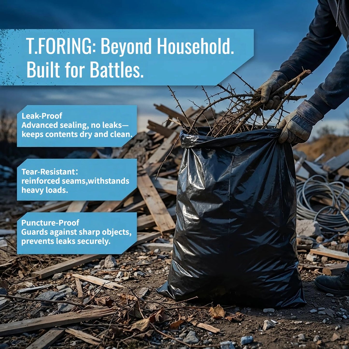 T.FORING 40-45 Gallon Black Trash Bags 120 Count - 37''x45'' Large Garbage Bags Unscented, 40+ Gallon Trash Can Liners, Multipurpose for Office, Outdoor, Recycling and Commercial