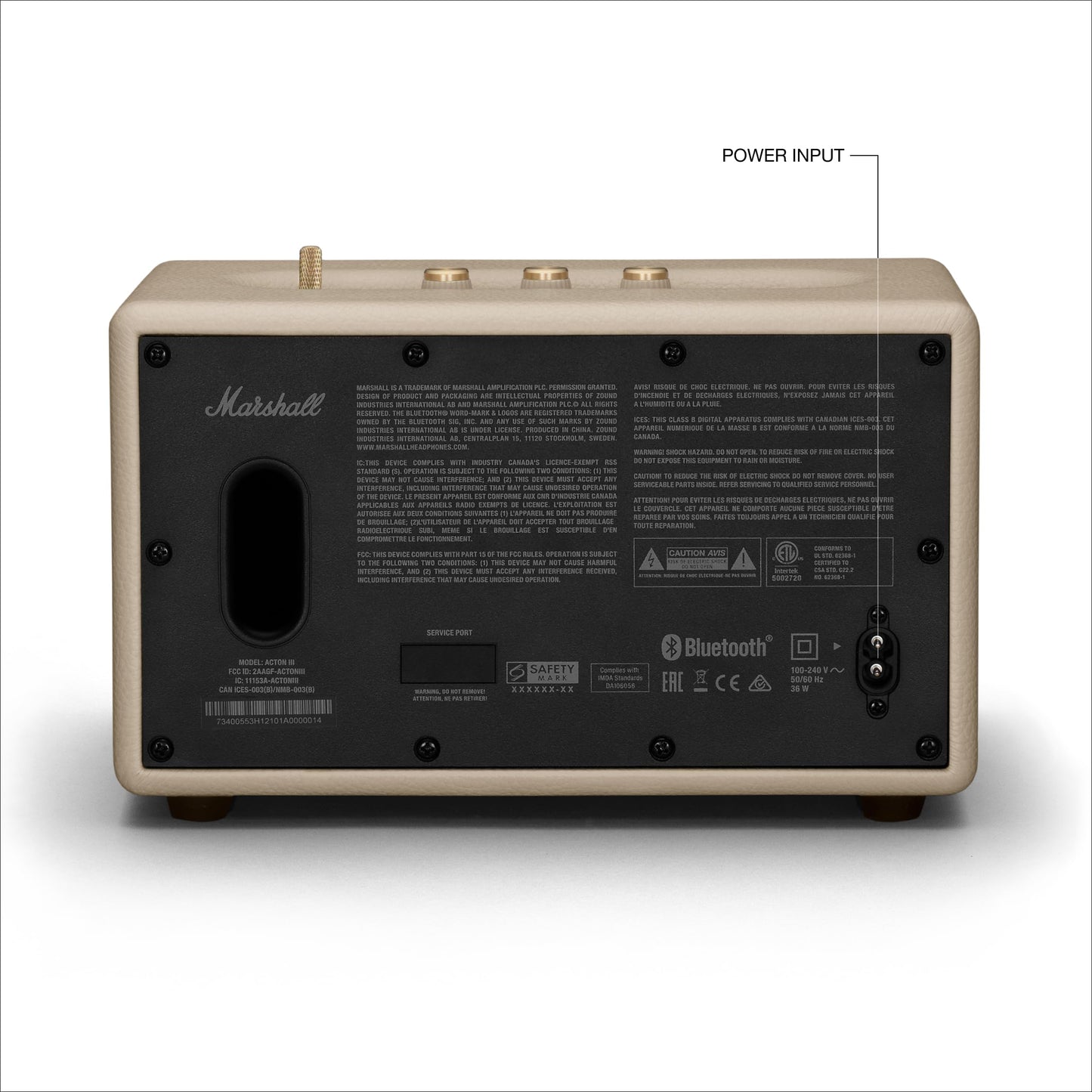 Marshall Acton III Bluetooth Home Speaker - Loud Stereo Sound with Bass and Treble Controls | Plug-in Powered | 3.5mm Aux Input - Cream