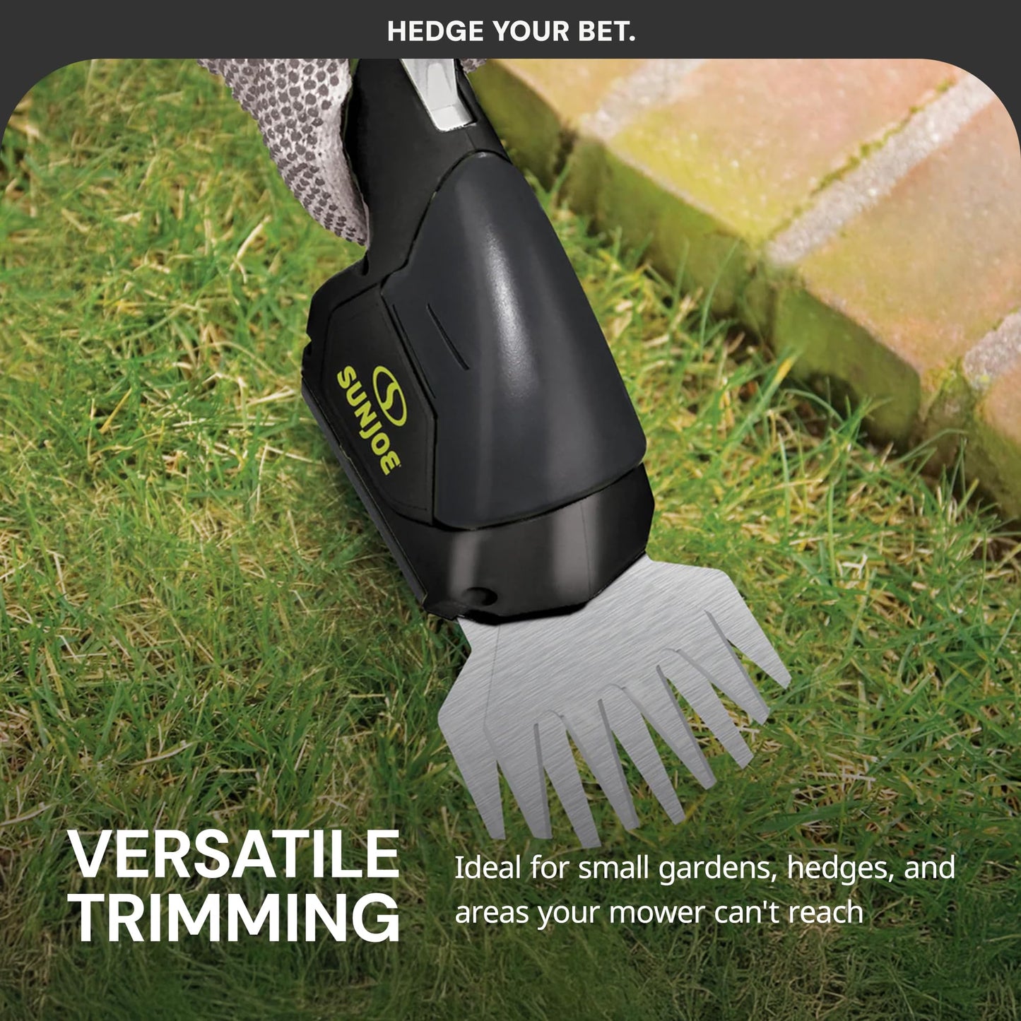 Sun Joe 2 in 1 Cordless 7.2V Handheld 4" Grass Shear and 6" Hedge Trimmer, Battery Powered, Built-In Safety Switch and Blade Safety Cover