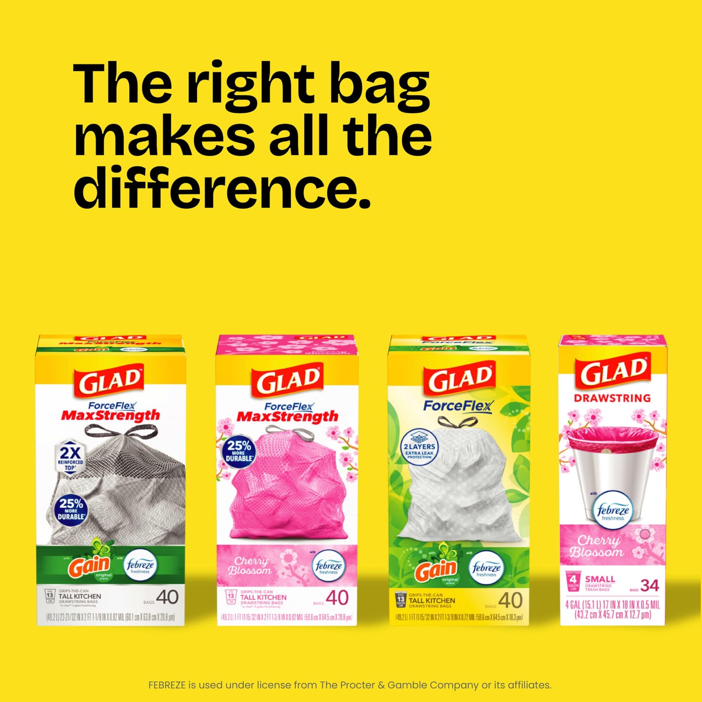Glad ForceFlex Tall Kitchen Trash Bags, 13 Gal, Gain Lavender with Febreze, 110 Ct (Pack May Vary)