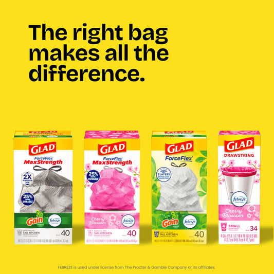Glad ForceFlex Tall Kitchen Trash Bags, 13 Gal, Gain Lavender with Febreze, 110 Ct (Pack May Vary)