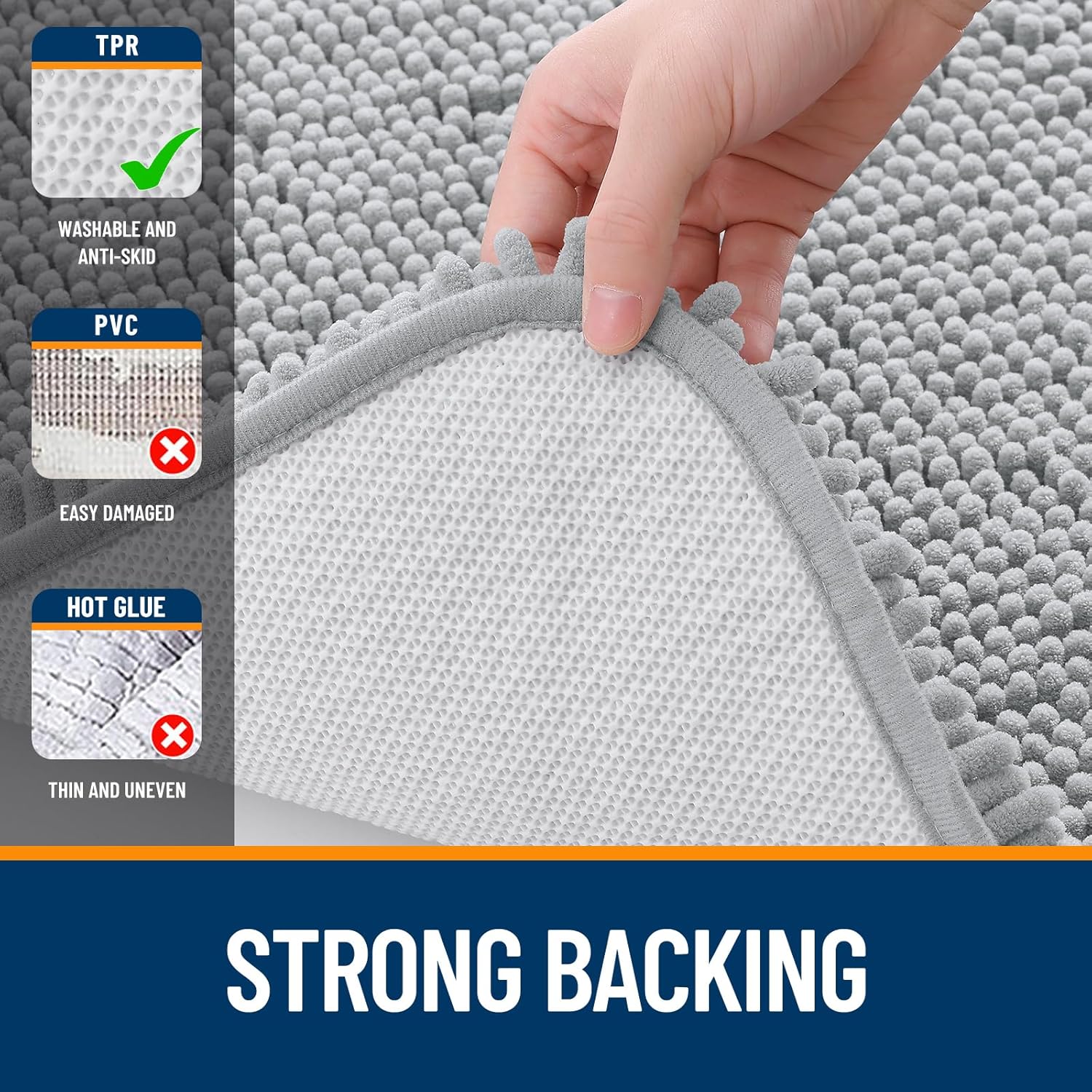 OLANLY Toilet Rugs U-Shaped 24x20, Extra Soft Absorbent Chenille Contour Bathroom Rugs for Toilet, Dry Quickly, Machine Washable, Non-Slip Bath Mat, Light Grey