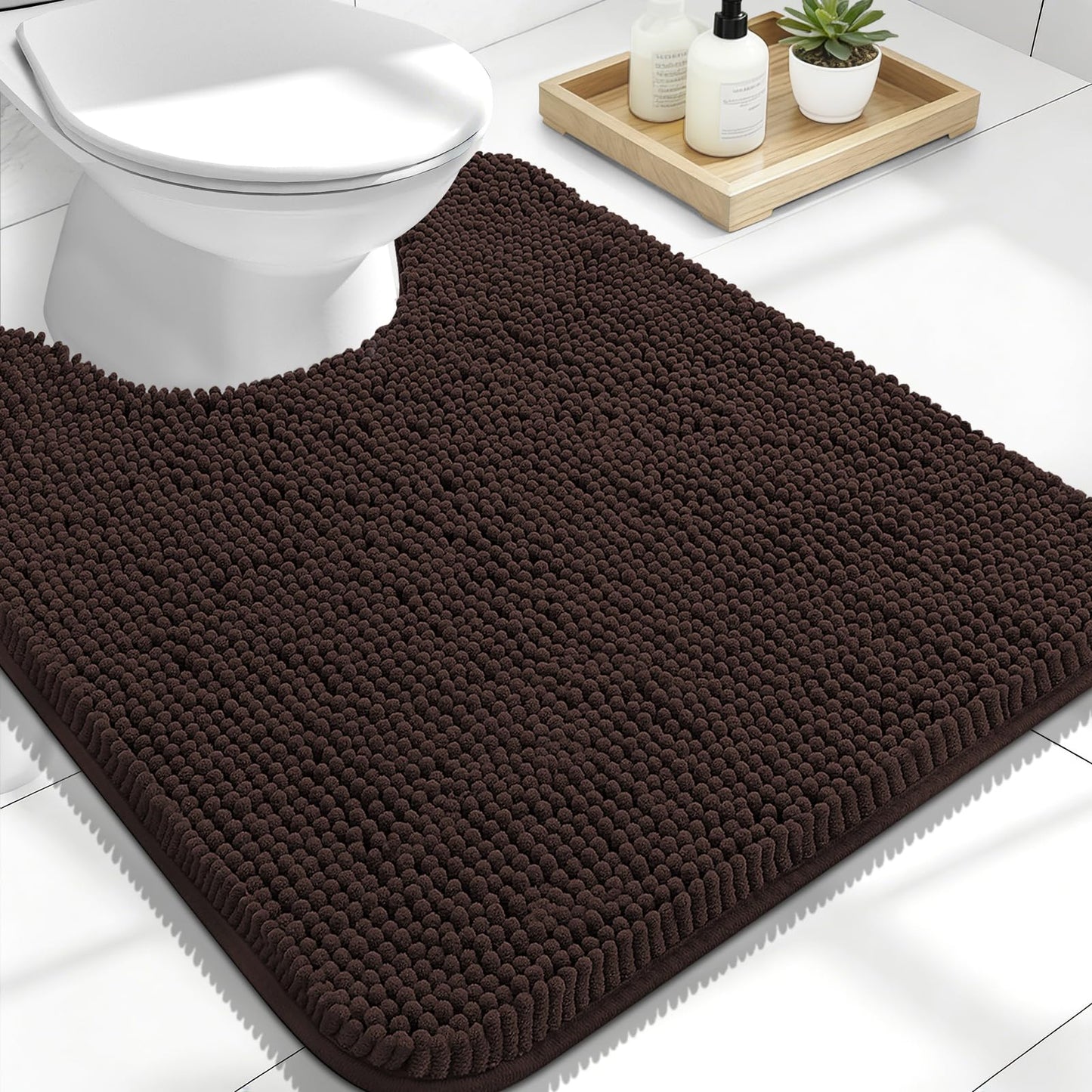 OLANLY Toilet Rugs U-Shaped 24x20, Extra Soft Absorbent Chenille Contour Bathroom Rugs for Toilet, Dry Quickly, Machine Washable, Non-Slip Bath Mat, Light Grey