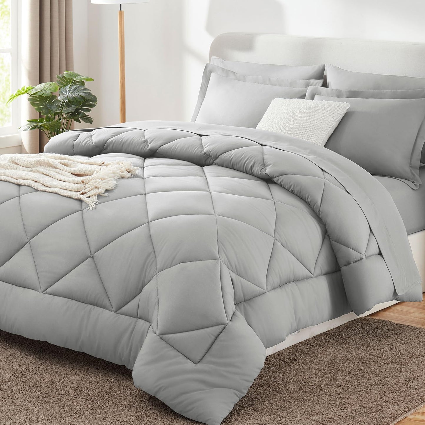 CozyLux Twin XL Comforter Set Dark Grey - 5 Pieces Twin Extra Long Bed in a Bag for College Dorm, All Season Bedding Set for Girls and Boys, Soft Bed Set with Comforter, Sheets, Pillowcase & Sham