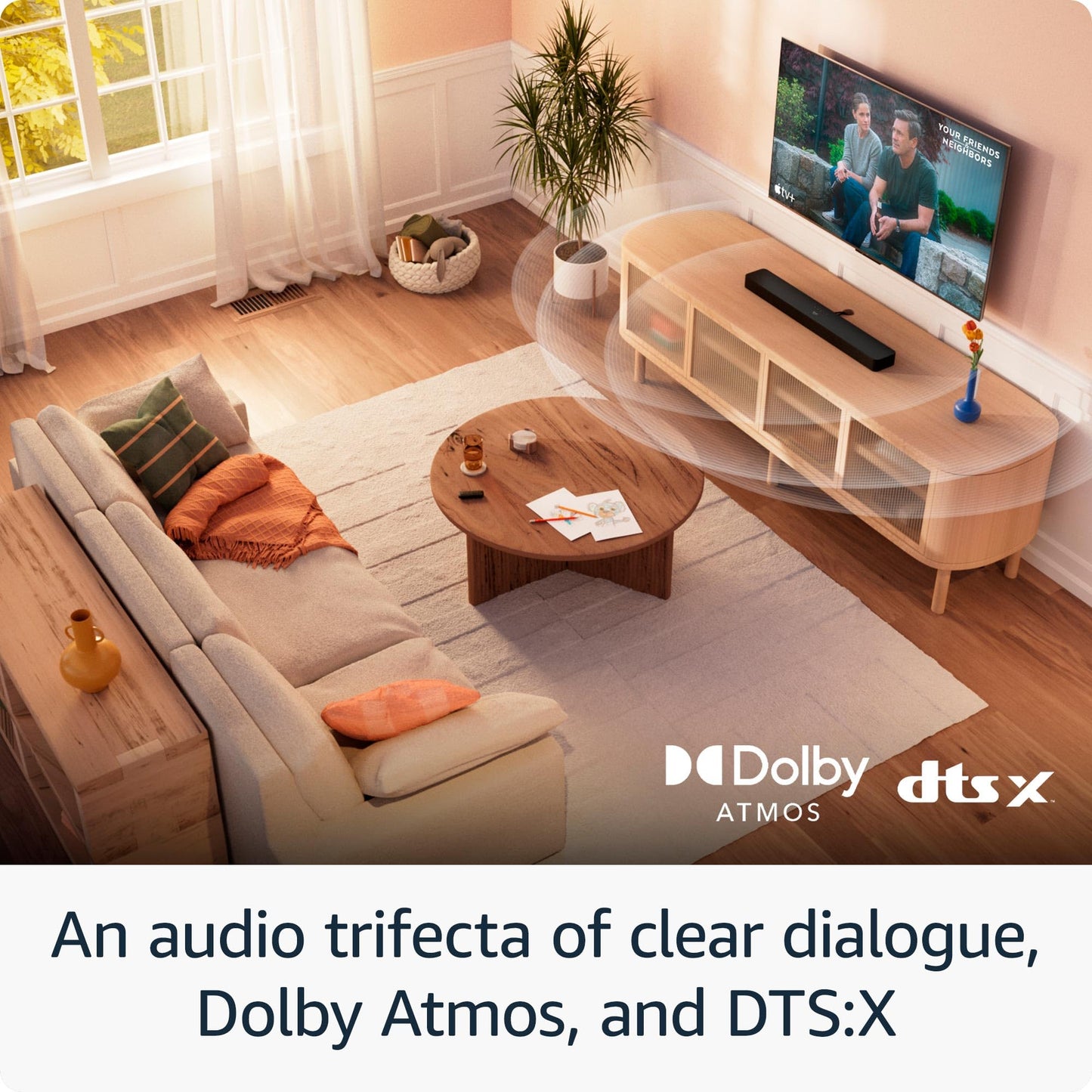 Amazon Fire TV Soundbar Plus (newest model) with built-in subwoofer, 3.1 channel, Dolby Atmos, clear dialogue