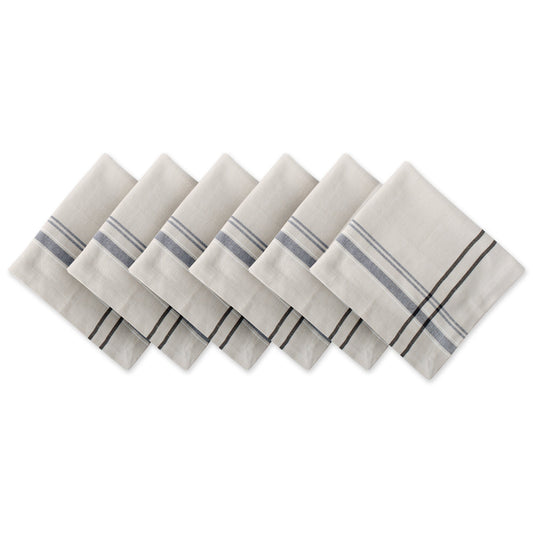 DII French Stripe Tabletop Collection Farmhouse Style Dining Table Linen Napkin Set, 20x20, Taupe/Black, 6 Piece