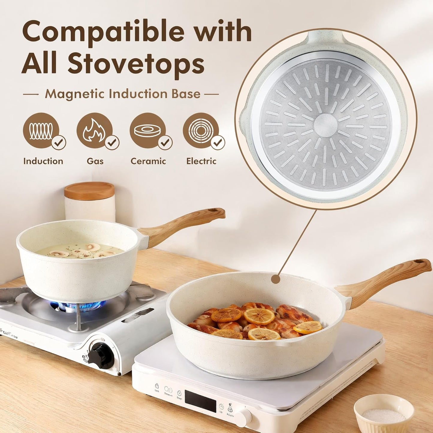 SENSARTE Nonstick Ceramic Cookware Set, 13-Piece Non-toxic Pots and Pans Set, Healthy Kitchen Cooking Set with Stay-Cool Handles, Silicone Tools and Pot Protectors, PFAS Free