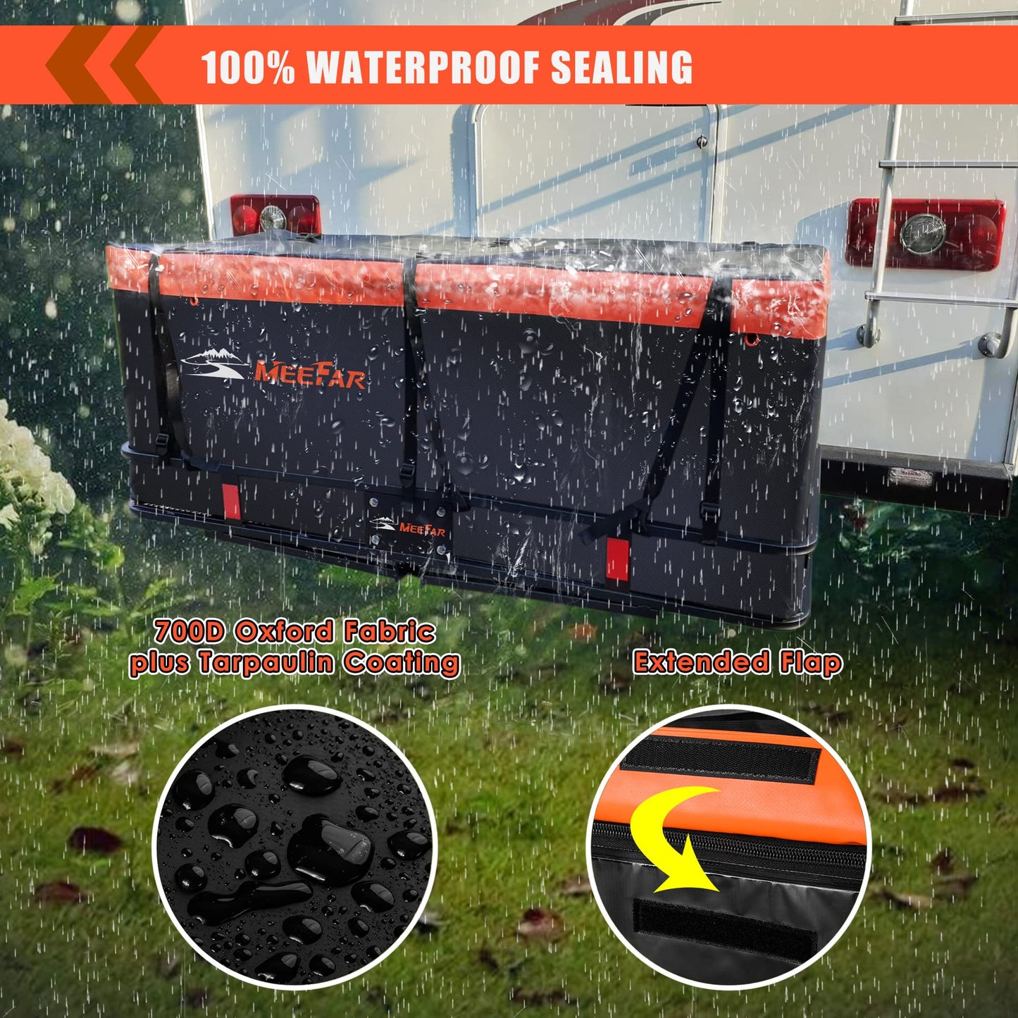 MeeFar Hitch Mount Cargo Carrier Bag Soft Shell 100% Waterproof 16 Cubic Feet (58" 24" 19") Include 8 Reinforced Straps for Truck Pickup All Vehicle with Steel Cargo Basket