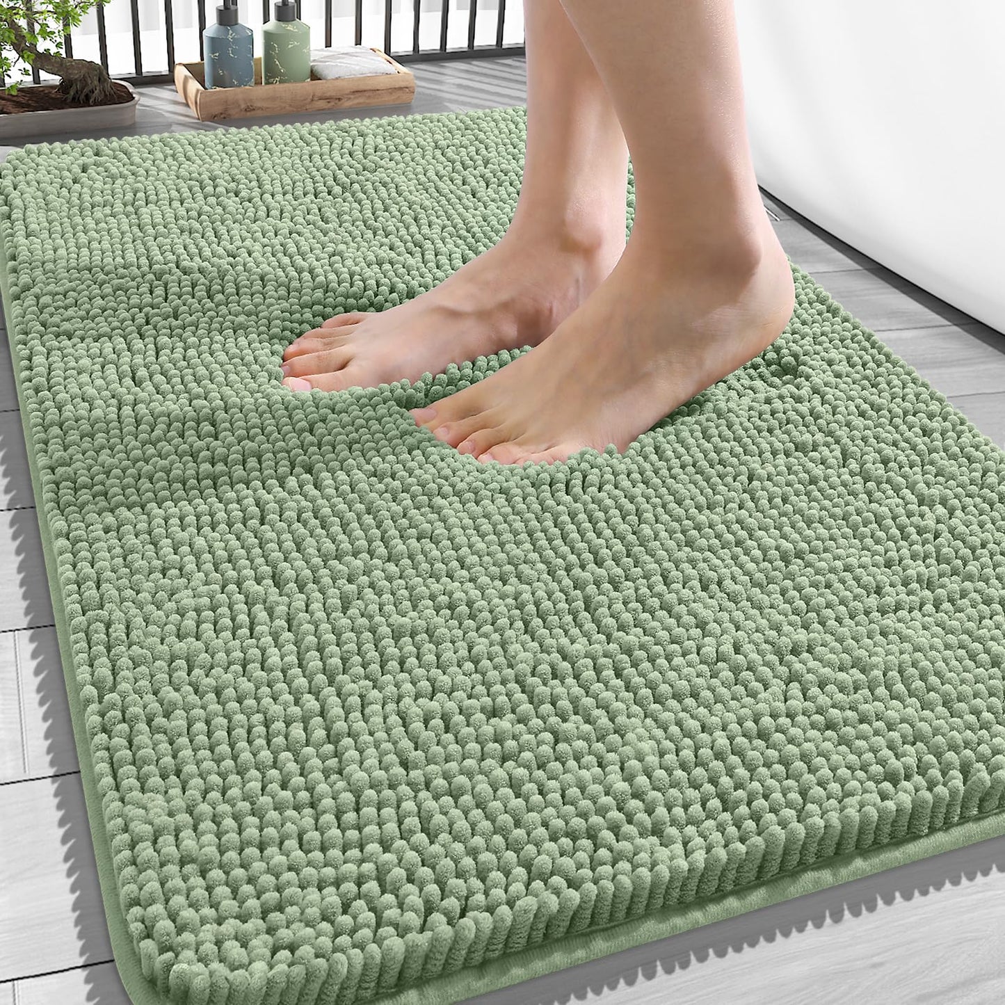 OLANLY Toilet Rugs U-Shaped 24x20, Extra Soft Absorbent Chenille Contour Bathroom Rugs for Toilet, Dry Quickly, Machine Washable, Non-Slip Bath Mat, Light Grey