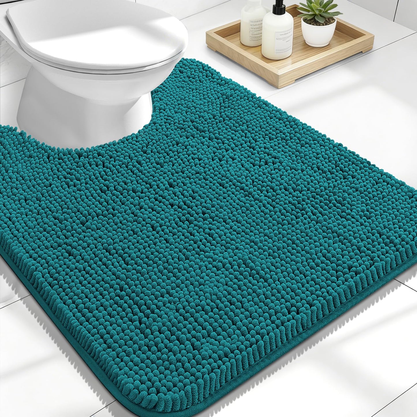 OLANLY Toilet Rugs U-Shaped 24x20, Extra Soft Absorbent Chenille Contour Bathroom Rugs for Toilet, Dry Quickly, Machine Washable, Non-Slip Bath Mat, Light Grey