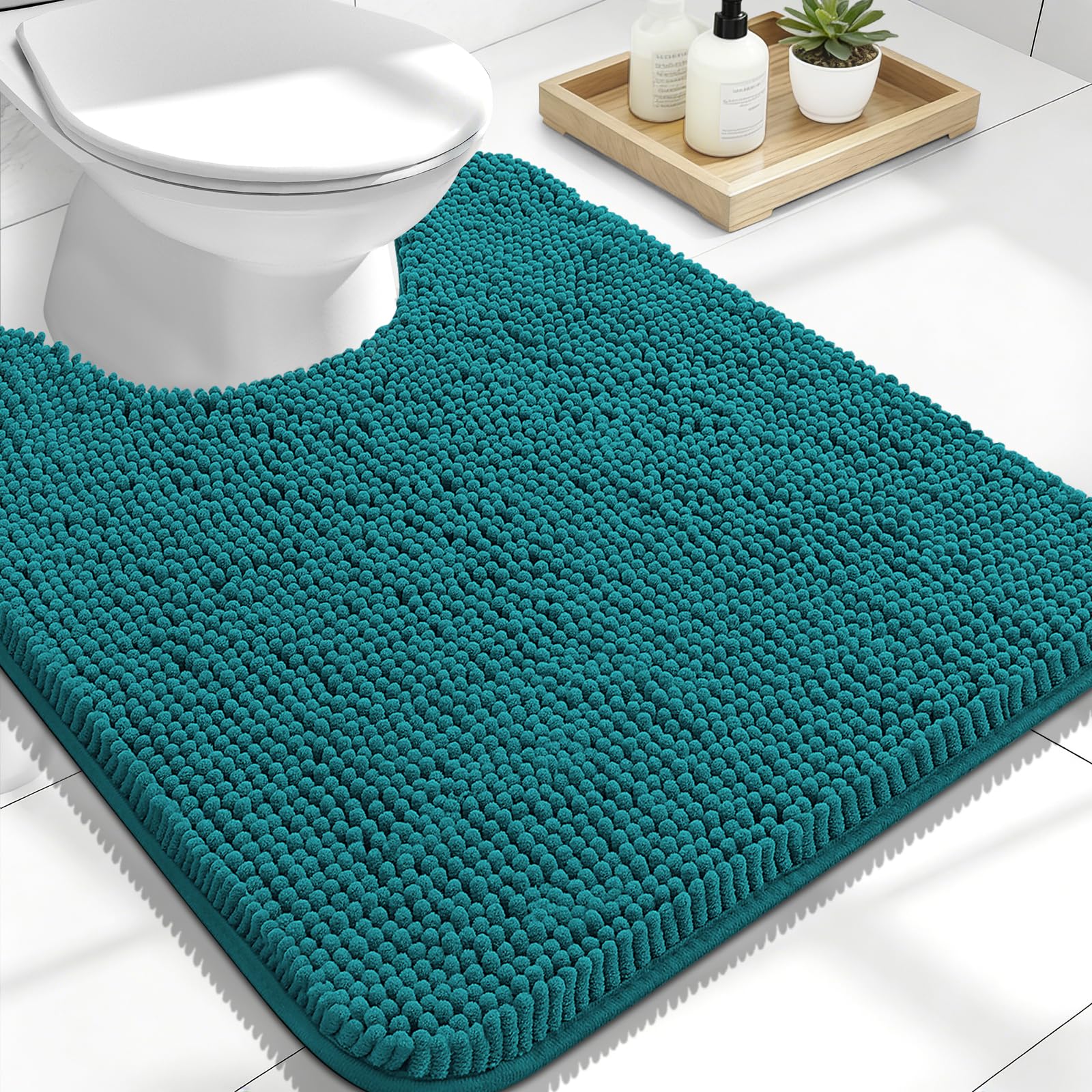 OLANLY Toilet Rugs U-Shaped 24x20, Extra Soft Absorbent Chenille Contour Bathroom Rugs for Toilet, Dry Quickly, Machine Washable, Non-Slip Bath Mat, Light Grey