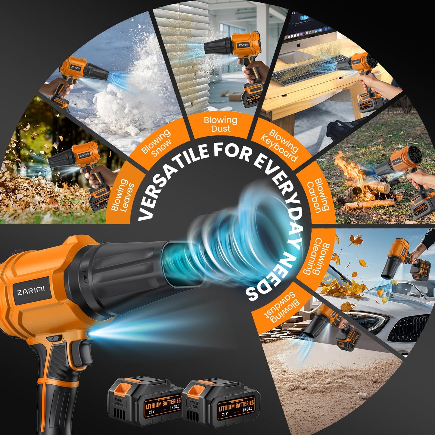 YUQUESEN Cordless Leaf Blower, 980,000 RPM Handheld Leaf Blower with 2 X Batteries & Charger, Lightweight Leaf Blowers for Patio Cleaning, Lawn Care, Leaves, Dust - Orange