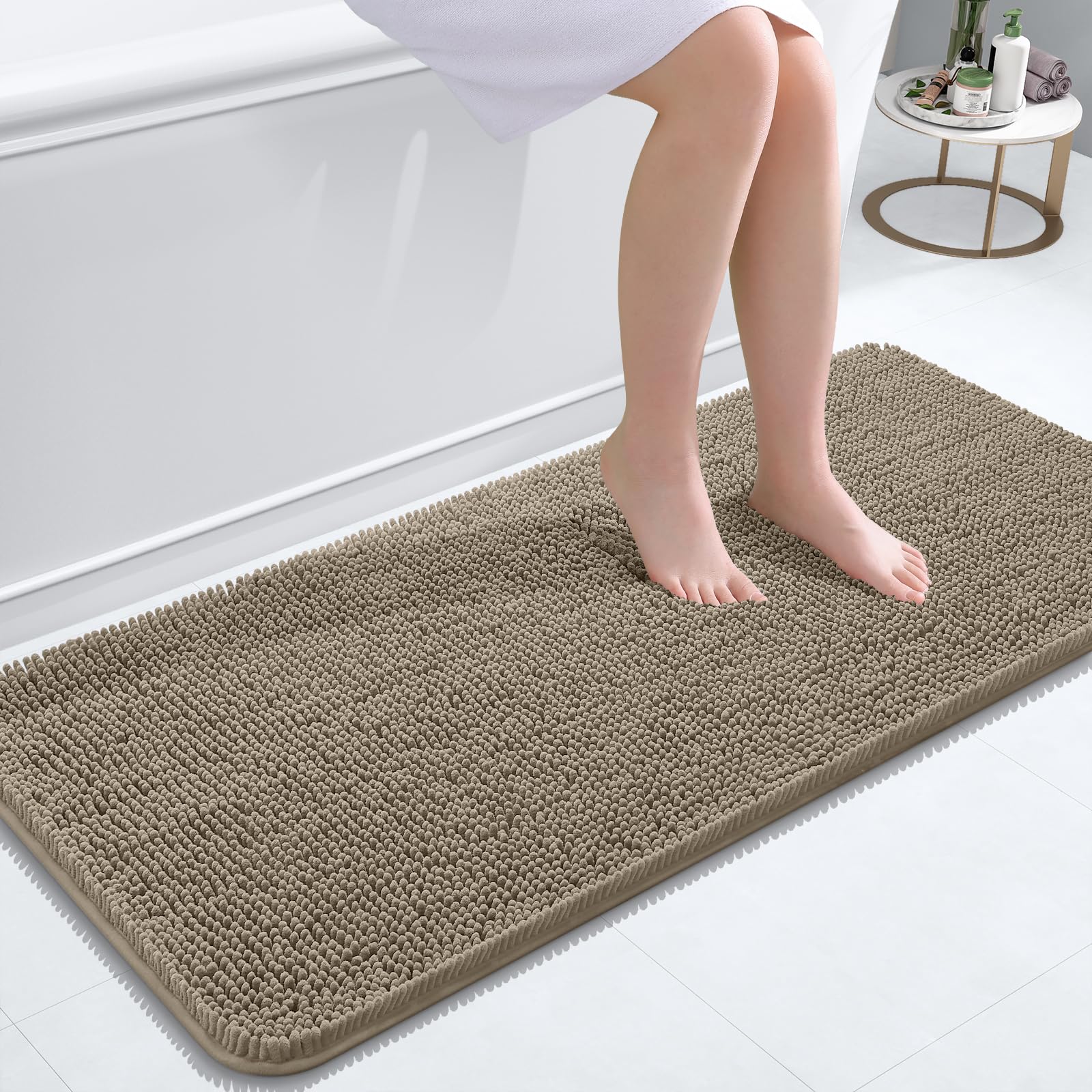 OLANLY Toilet Rugs U-Shaped 24x20, Extra Soft Absorbent Chenille Contour Bathroom Rugs for Toilet, Dry Quickly, Machine Washable, Non-Slip Bath Mat, Light Grey