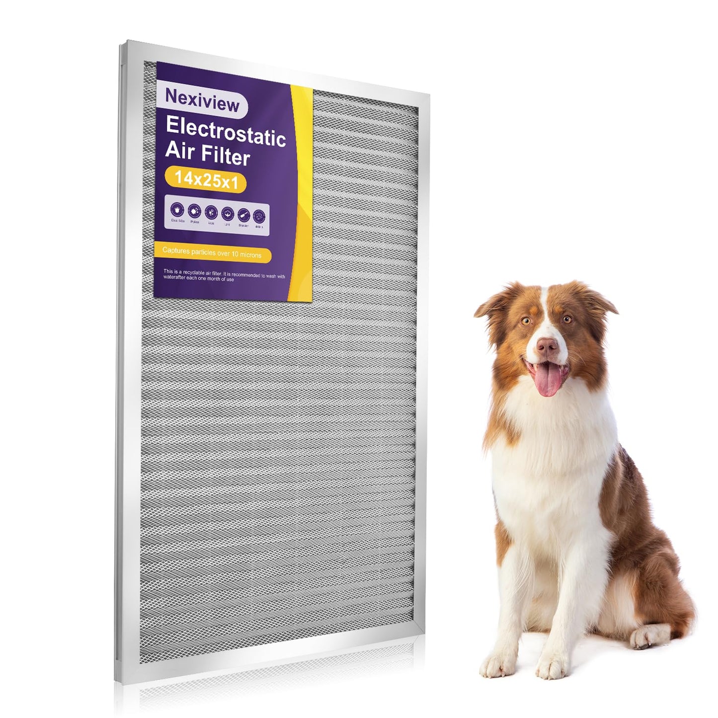 Nexiview 14x25x1 Furnace Filter-MERV8, Washable & Reusable Electrostatic Air Filter, AC/HVAC Furnace Filter, Permanent Air Filter, Breathe Fresher, Easy Install