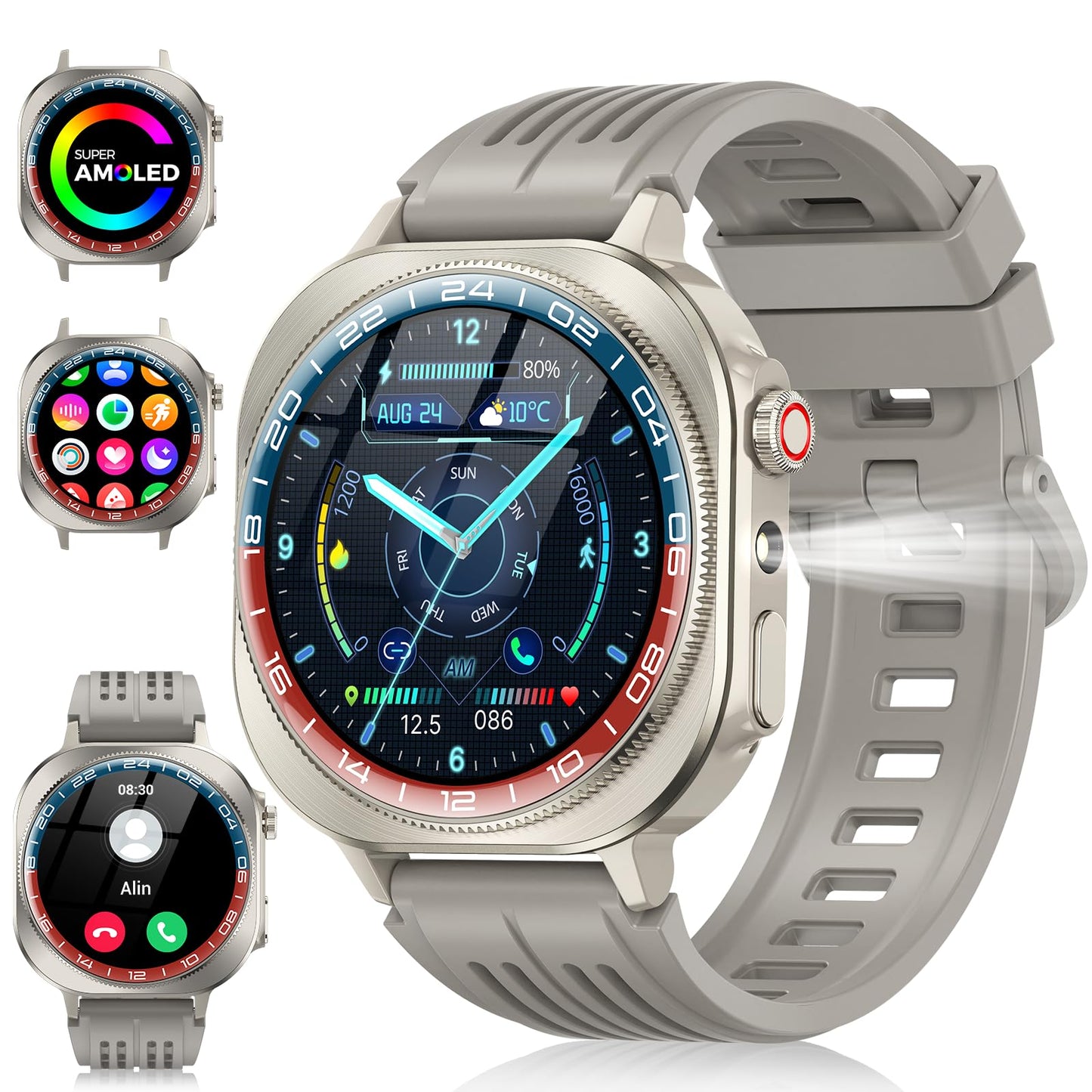 Smart Watches for Men (Answer/Make Call), 1.53" HD Military Smartwatch, 50+ Days Extra-Long Battery Life Fitness Tracker, Flashlight/110+Sports/Heart Rate/Sleep Monitor/IP68 Waterproof Android iOS
