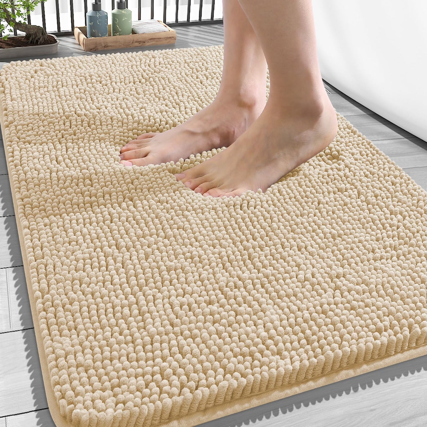 OLANLY Toilet Rugs U-Shaped 24x20, Extra Soft Absorbent Chenille Contour Bathroom Rugs for Toilet, Dry Quickly, Machine Washable, Non-Slip Bath Mat, Light Grey