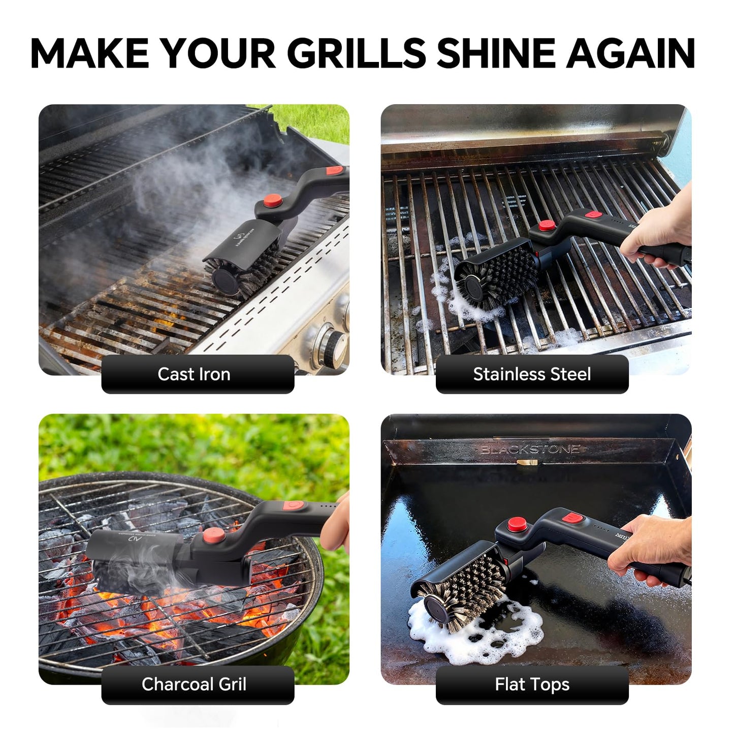 XUDAKAIXIN Electric Grill Brush – No Bristle Shedding, High Torque with 3-Speed Modes, 2026 Upgraded Rechargeable & Adjustable-Angle Grill Cleaner, Gifts for Men/Dad