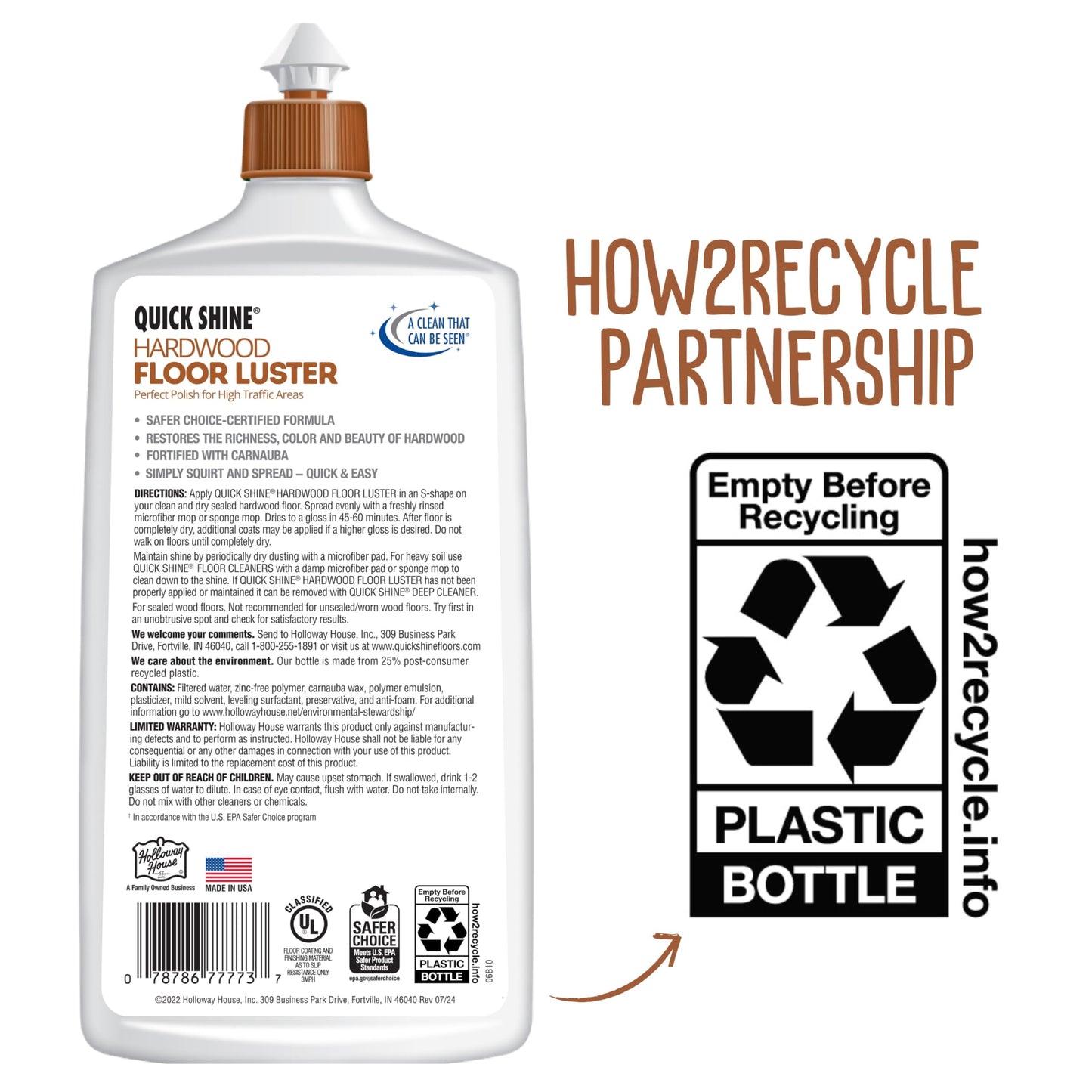 Quick Shine Hardwood Floor Luster-Polish 27oz-6pk | Plant-Derived w/Carnauba | Safer Choice, No PFAS, pH Neutral | Ready to Use Formula w/Anti-Slip Technology | Simply Squirt & Spread | Made in USA