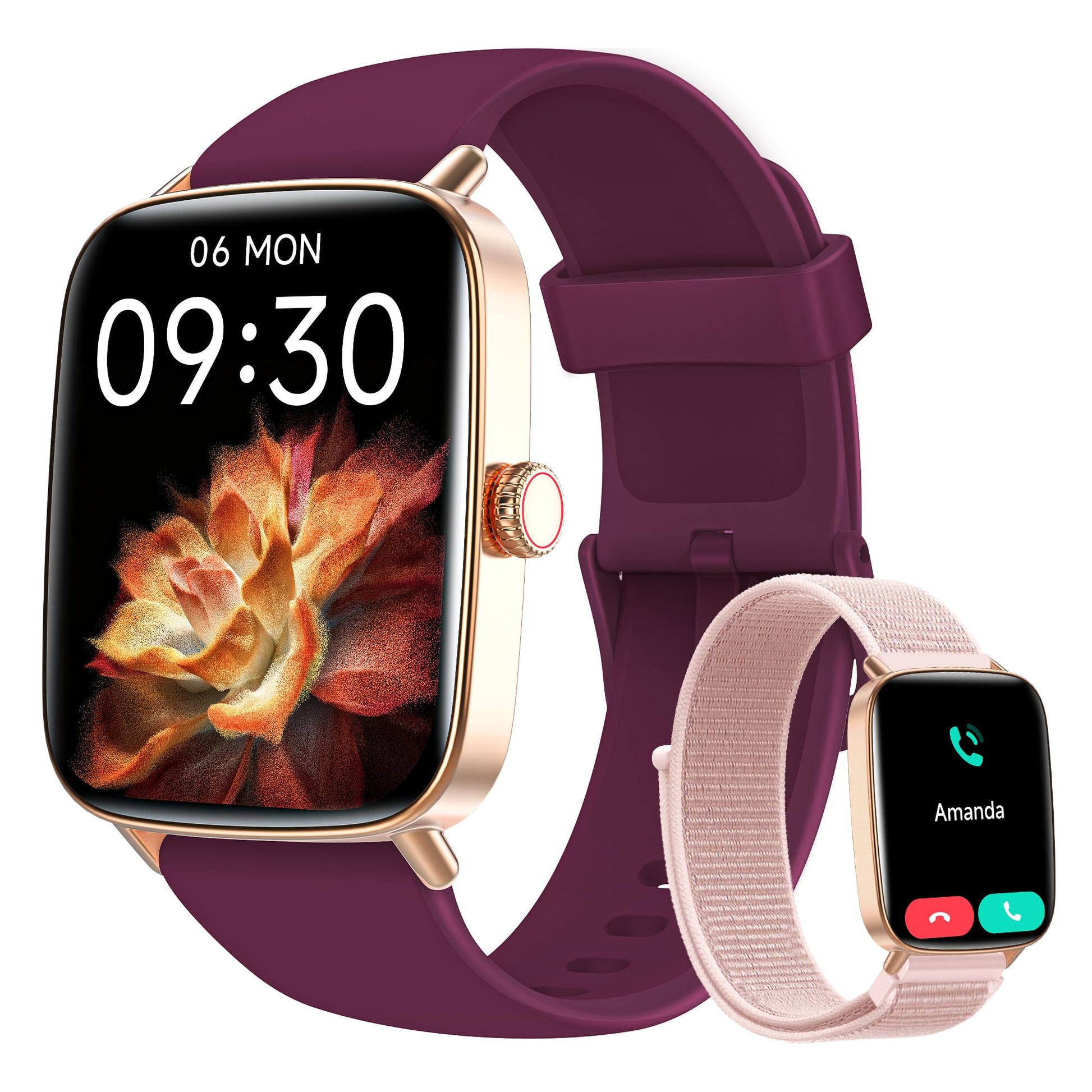 Smart Watch for Women Men, 1.85" HD AMOLED Fitness Tracker (Answer/Call) with 24/7 Heart Rate/Sleep/SpO2 Monitor for iPhone & Android, 120+ Sports Modes Smartwatch with IP68 Waterproof, 2 Bands