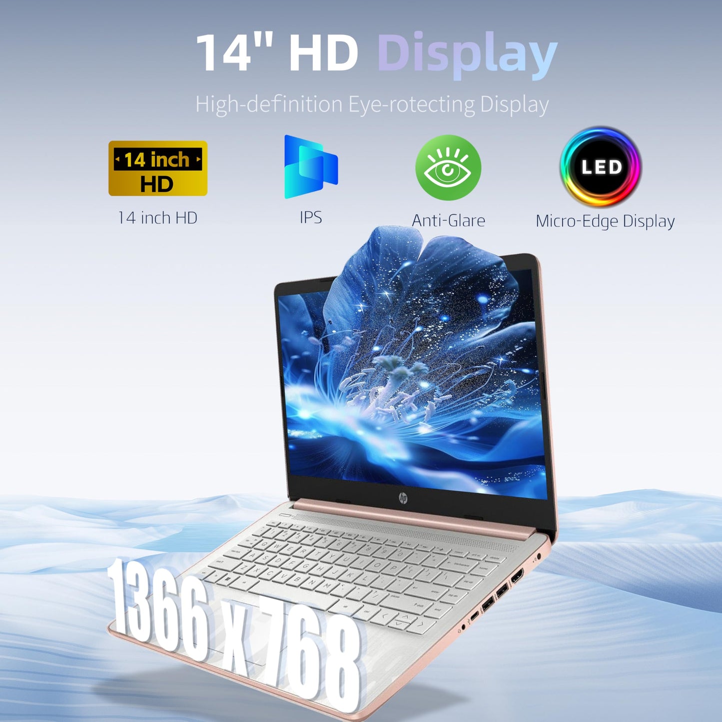HP Essential Laptop Computer for Student Daily Study, Microsoft Office 365, Intel N150, 4GB RAM, 128GB Storage, 500GB External HDD, Long Battery Life & Fast Charging, Windows 11 Home, Rose Gold