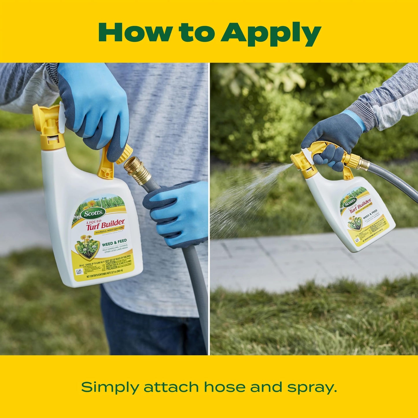Scotts Liquid Turf Builder with Plus 2 Weed Control Ready-to-Spray - Liquid Weed Killer and Grass Fertilizer, Hose-End Applicator, 32 fl. oz.