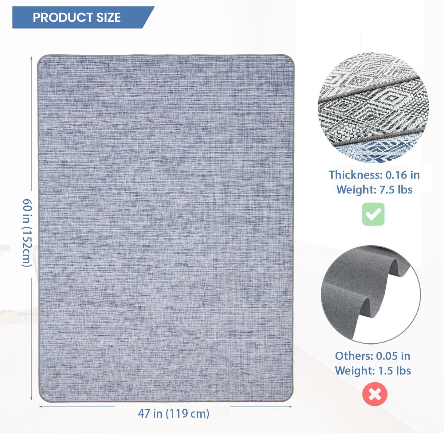 RccugmatS Chair Mat for Hardwood & Tile Floor, 47" x 60" Heavy Duty Office Chair Mat for Rolling Chairs, Anti Slip, Non-Curve, Floor Protector for Home Office, Nordic Sky Weave