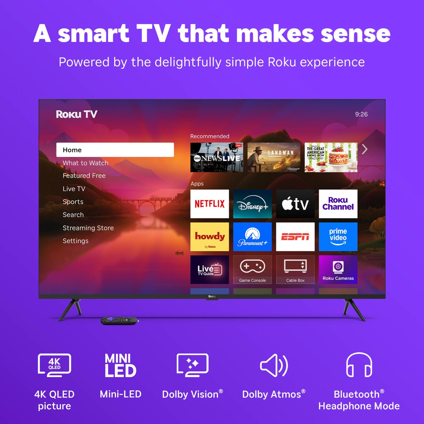 Roku Smart TV – 65-Inch Plus Series, Mini-LED TV – RokuTV with Enhanced Voice Remote – Flat Screen 4K QLED Television with Dolby Vision & Wi-Fi for Streaming Live Local News, Sports