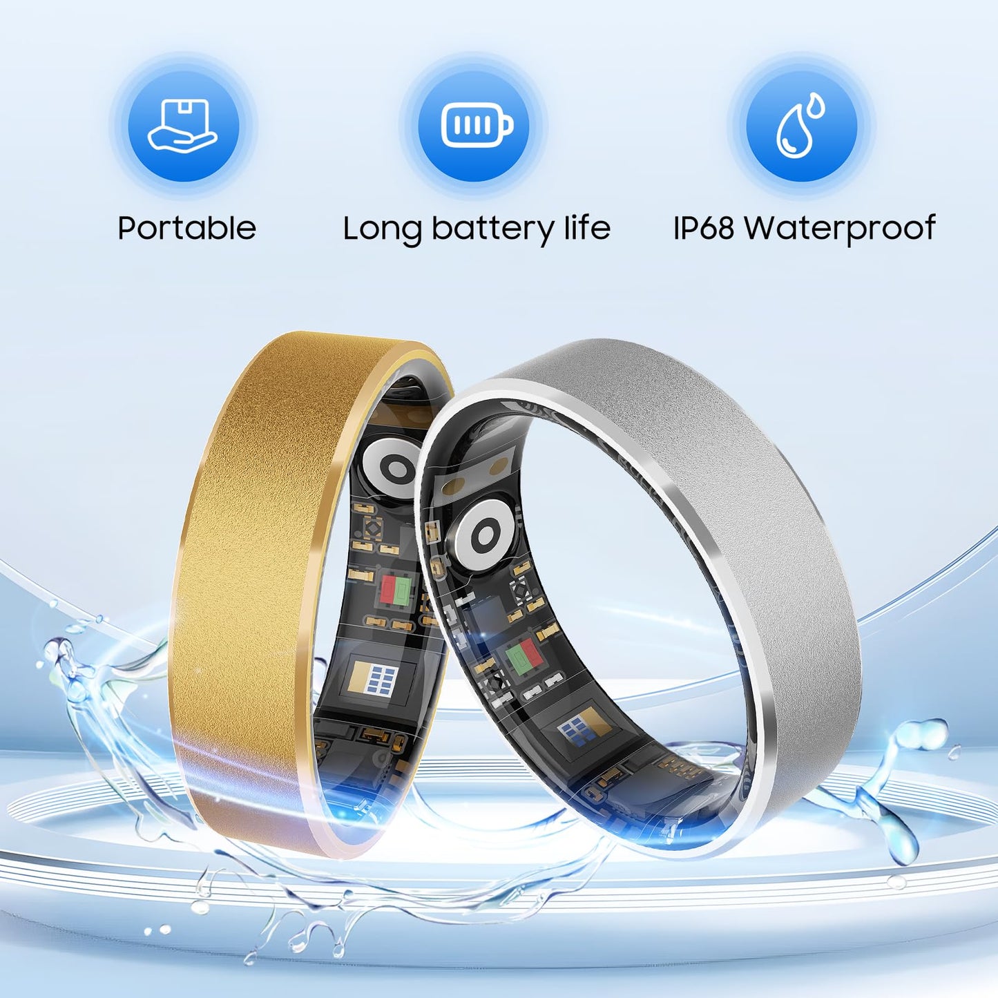Smart Health Ring Fitness Tracker with Stress & Sleep Monitoring, Waterproof Activity Tracker, Compatible with iOS & Android, No Subscription Fee, Lightweight Wearable for Women & Men (Black, 12)